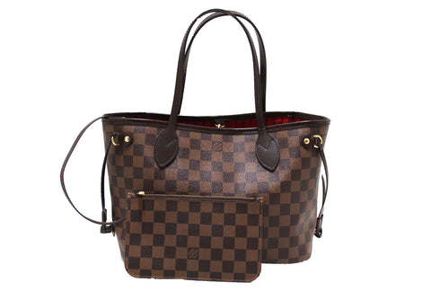 Authentic Louis Vuitton Damier Ebene Canvas Neverfull PM Shoulder Tote Bag