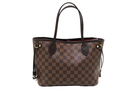 Authentic Louis Vuitton Damier Ebene Canvas Neverfull PM Shoulder Tote Bag