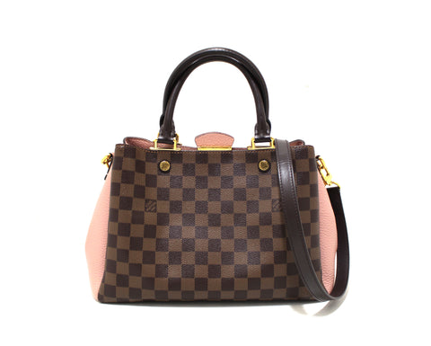 Authentic Louis Vuitton Damier Ebene Canvas With Pink Leather Brittany Bag