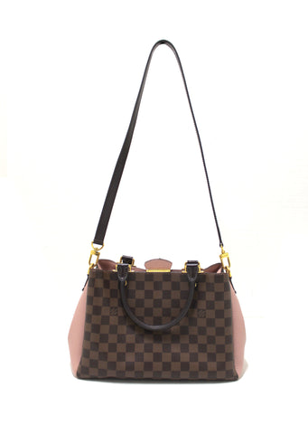 Authentic Louis Vuitton Damier Ebene Canvas With Pink Leather Brittany Bag