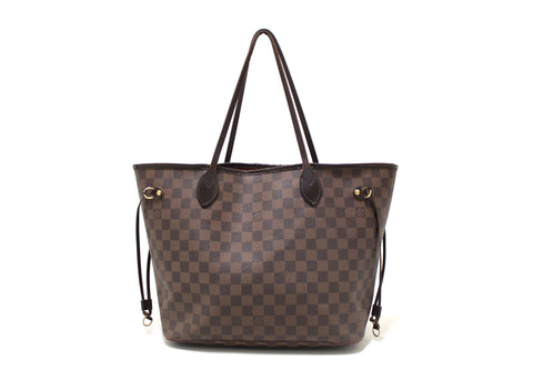 Authentic Louis Vuitton Damier Ebene Canvas Neverfull MM Shoulder Tote Bag