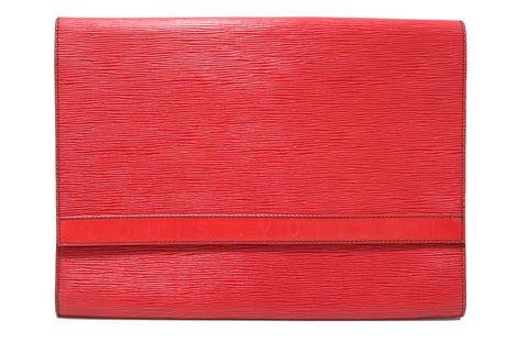 Authentic Louis Vuitton Red Epi Leather Pochette Business Portfolio Flap Clutch