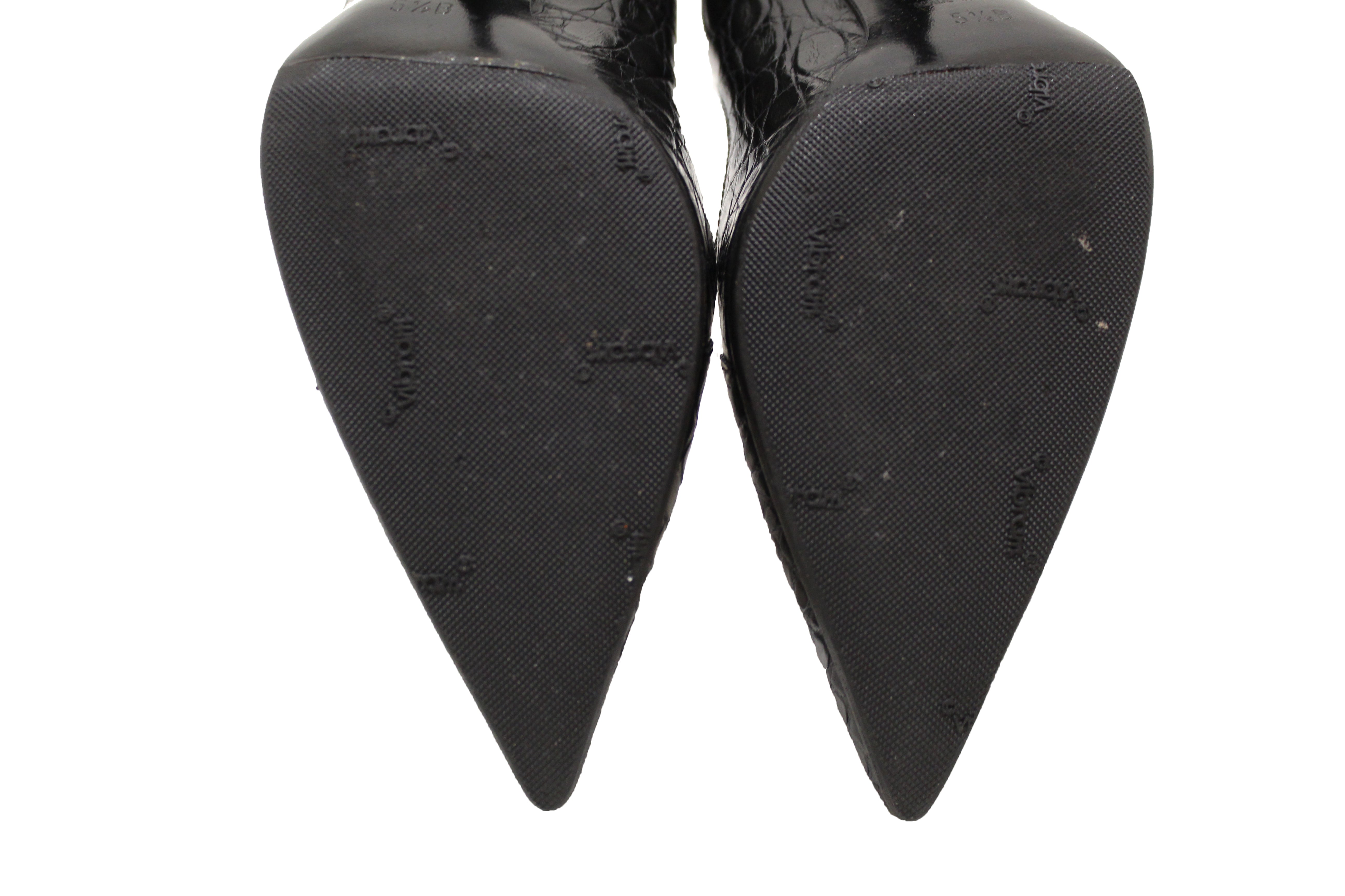 Authentic Gucci Black Crocodile Closed Toe Pumps Shoes Size 5.5B