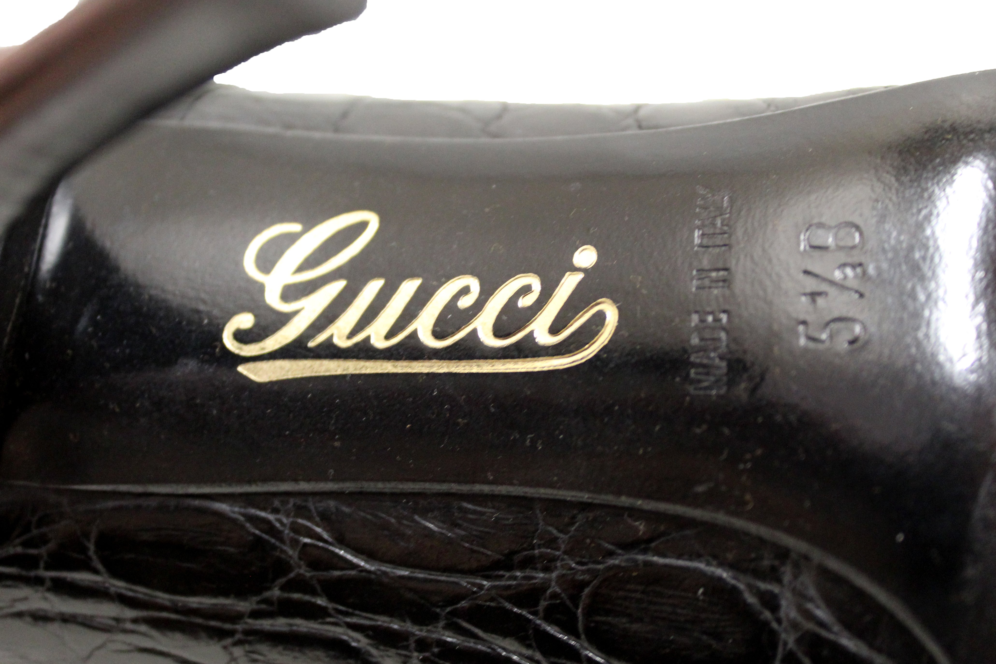 Authentic Gucci Black Crocodile Closed Toe Pumps Shoes Size 5.5B