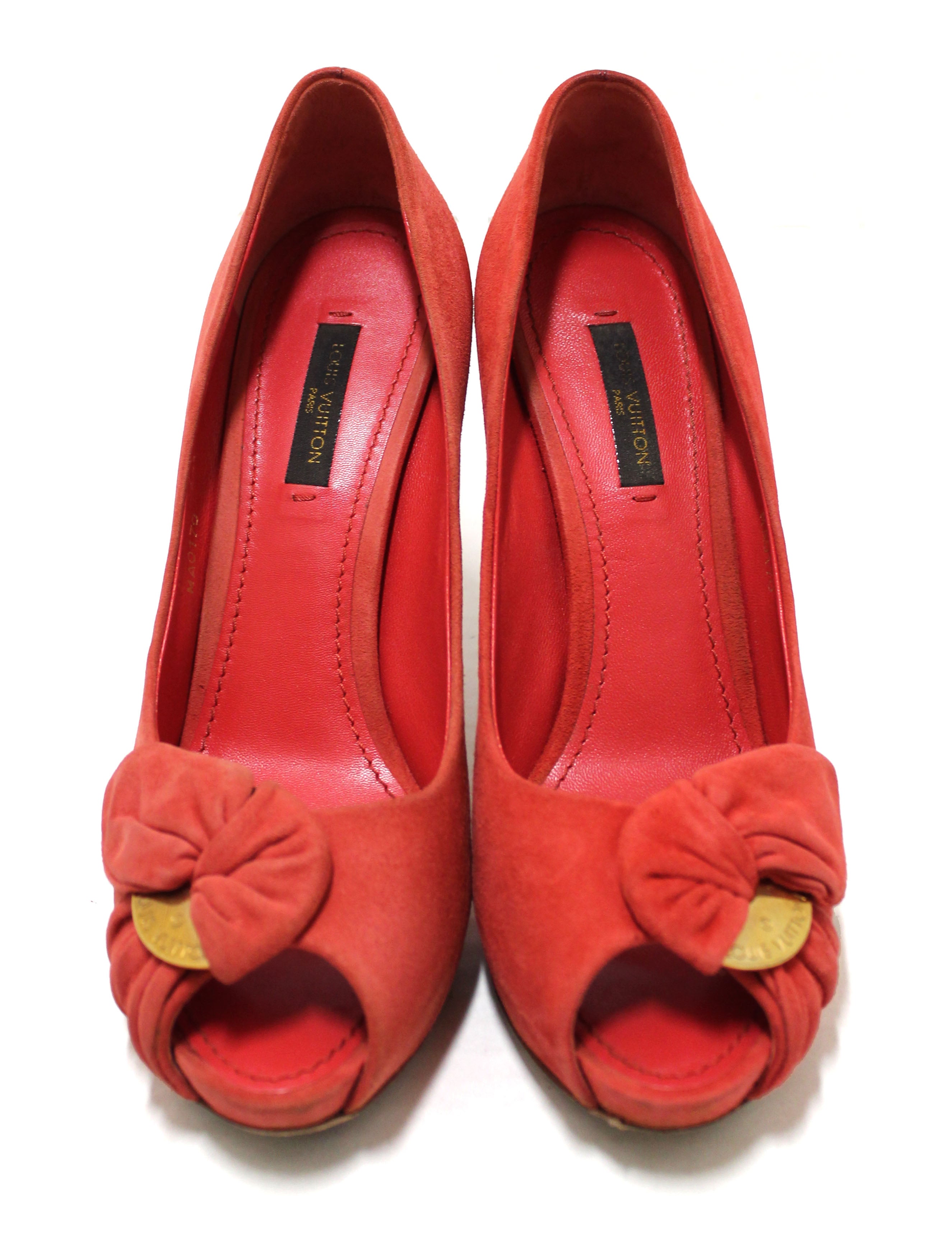 Authentic Louis Vuitton Red Suede Leather Pumps Shoes Size 37