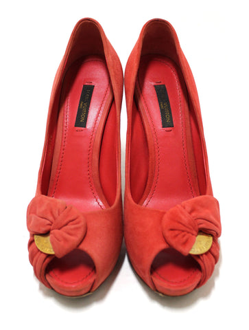 Authentic Louis Vuitton Red Suede Leather Pumps Shoes Size 37