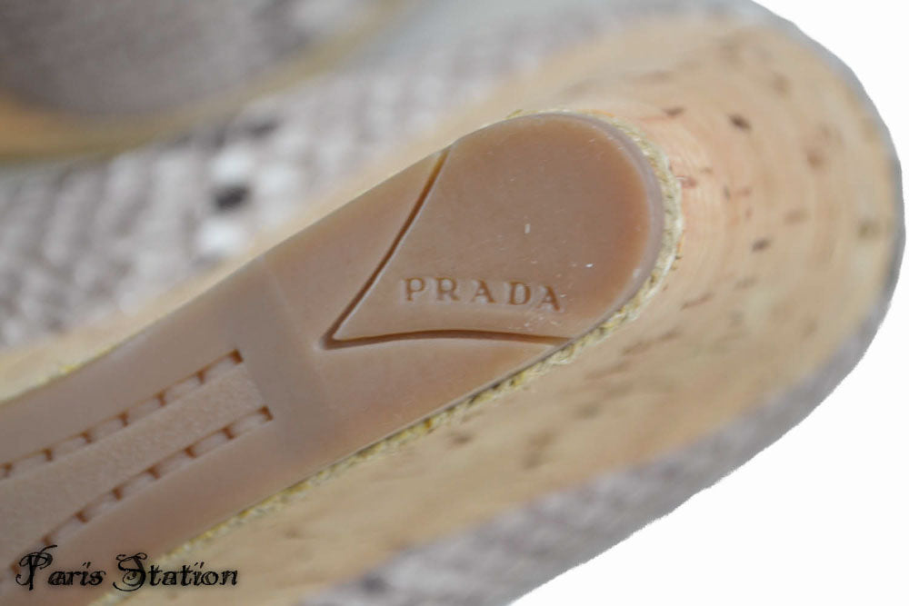 Authentic NEW Prada Beige Python Leather Wedge Size 39.5