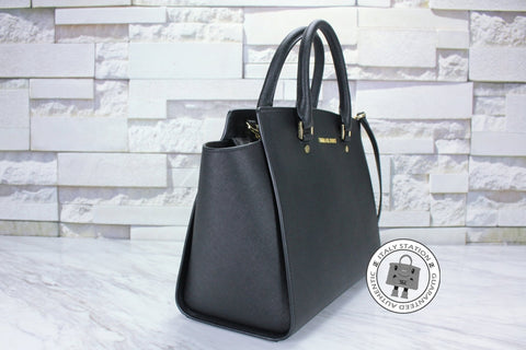Michael Kors 30S3GLMS7L Selma LG TZ Satchel Black / 001 Calfskin Tote Bag Ghw