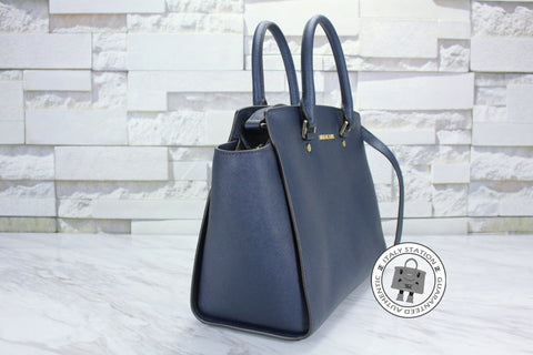 Michael Kors 30S3GLMS7L Selma LG TZ Satchel Navy / 406 Calfskin Tote Bag Ghw