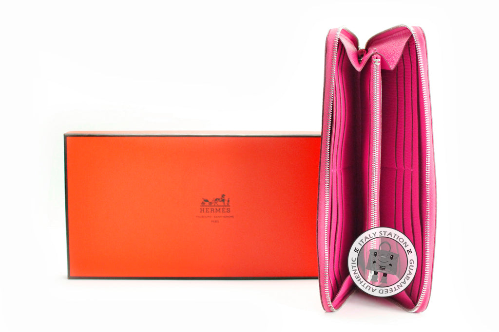 HERMES Hermes Evelyne H Dots Zip Rose Tyrien / CKE5 Chevre Long Wallet | Italystation.com - Shop Now at italystation.com