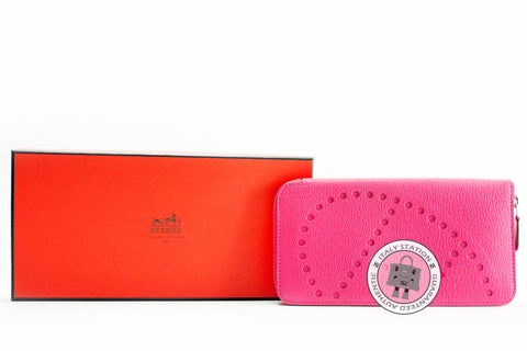 HERMES Hermes Evelyne H Dots Zip Rose Tyrien / CKE5 Chevre Long Wallet | Italystation.com - Shop Now at italystation.com