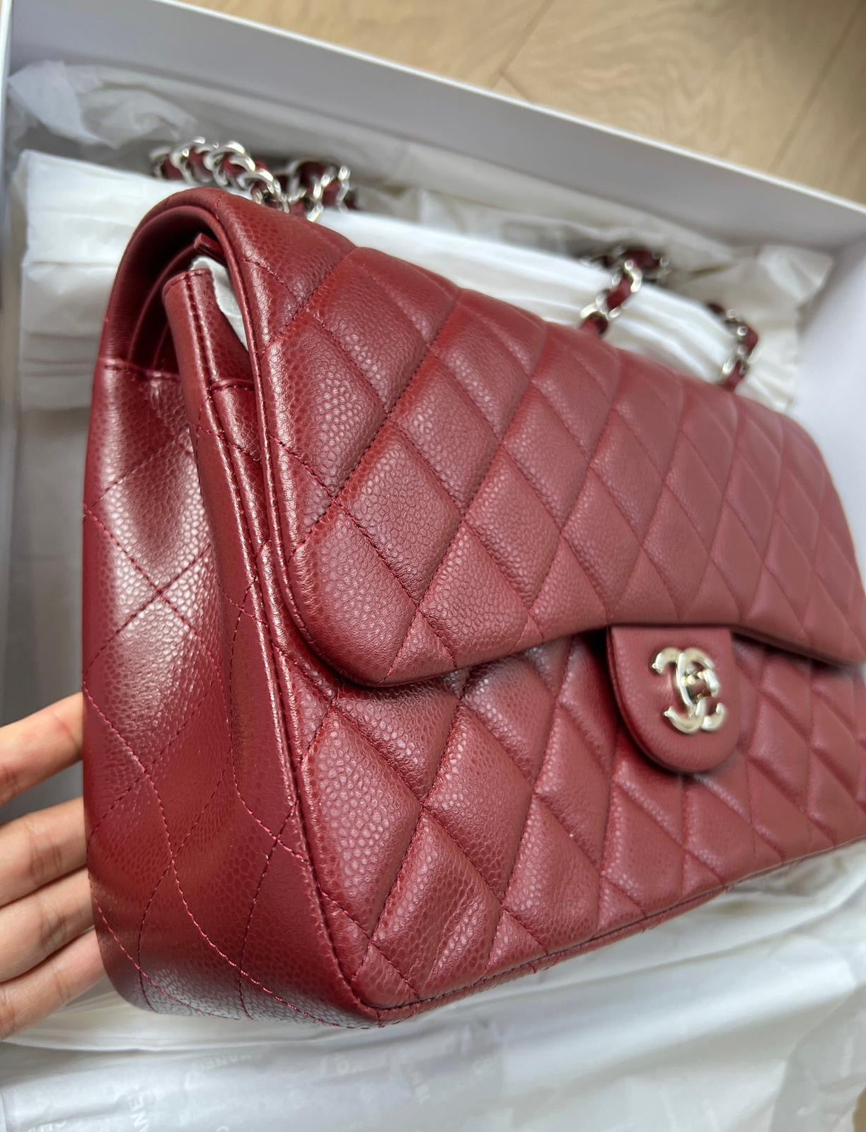 CHANEL Chanel A58600 Classic CC Red Caviar Jumbo Shoulder Bags Shw | Italystation.com - Shop Now at italystation.com