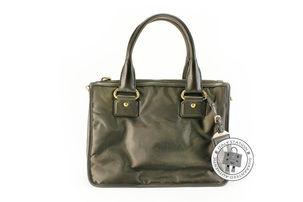 PRADA Prada BL0749 Nylon Jacquard + Bauletto Ebano Nylon Shoulder Bags | Italystation.com - Shop Now at italystation.com
