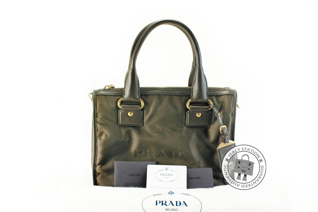 PRADA Prada BL0749 Nylon Jacquard + Bauletto Ebano Nylon Shoulder Bags | Italystation.com - Shop Now at italystation.com