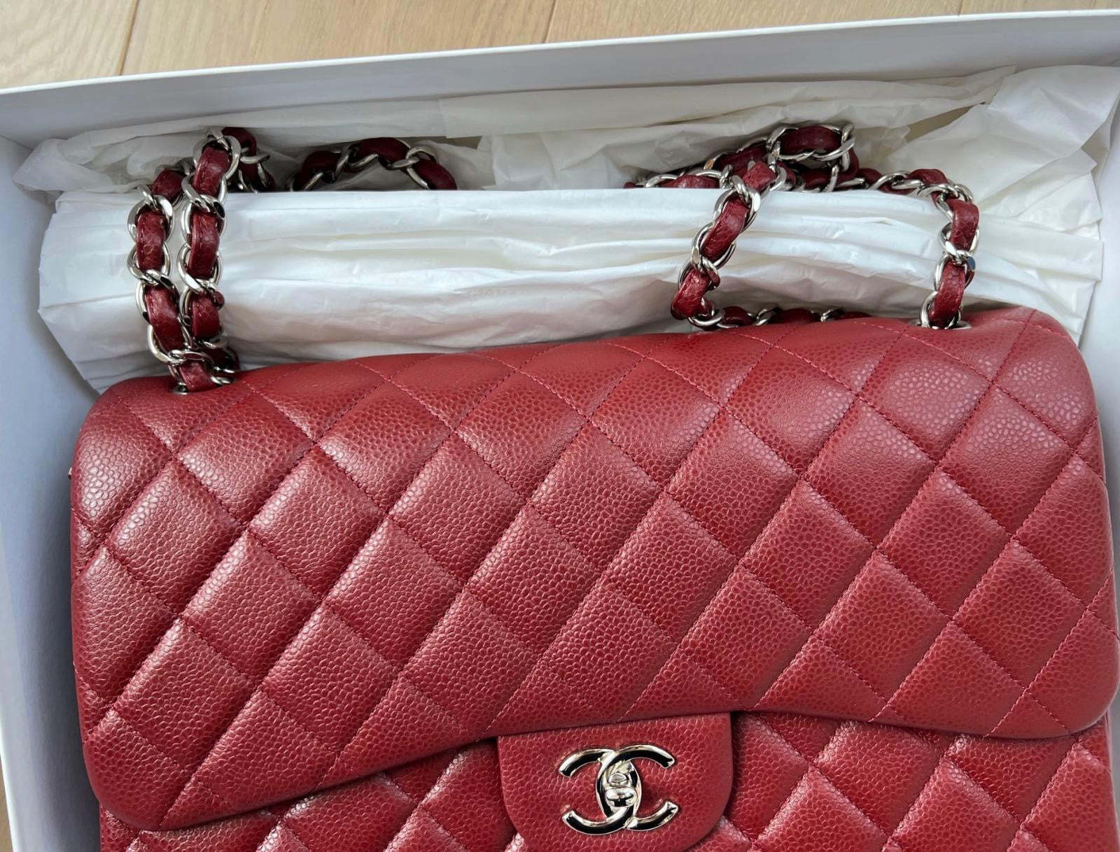 CHANEL Chanel A58600 Classic CC Red Caviar Jumbo Shoulder Bags Shw | Italystation.com - Shop Now at italystation.com