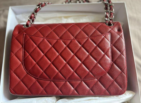 Chanel A58600 Classic CC Burgundy Red Caviar Jumbo Double Flap Shoulder Bags Shw