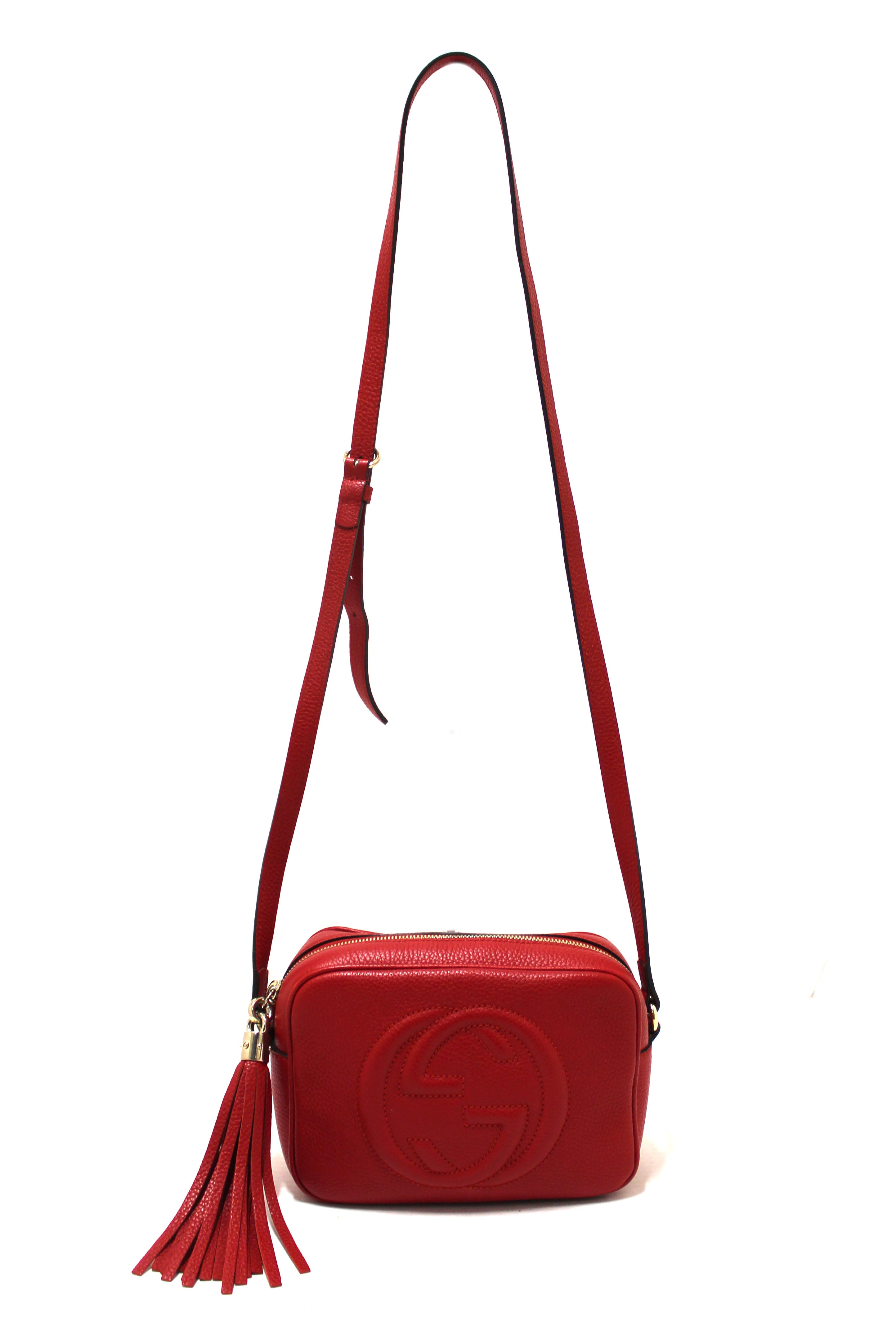Authentic Gucci Red Soho Leather Small Disco Messenger Bag
