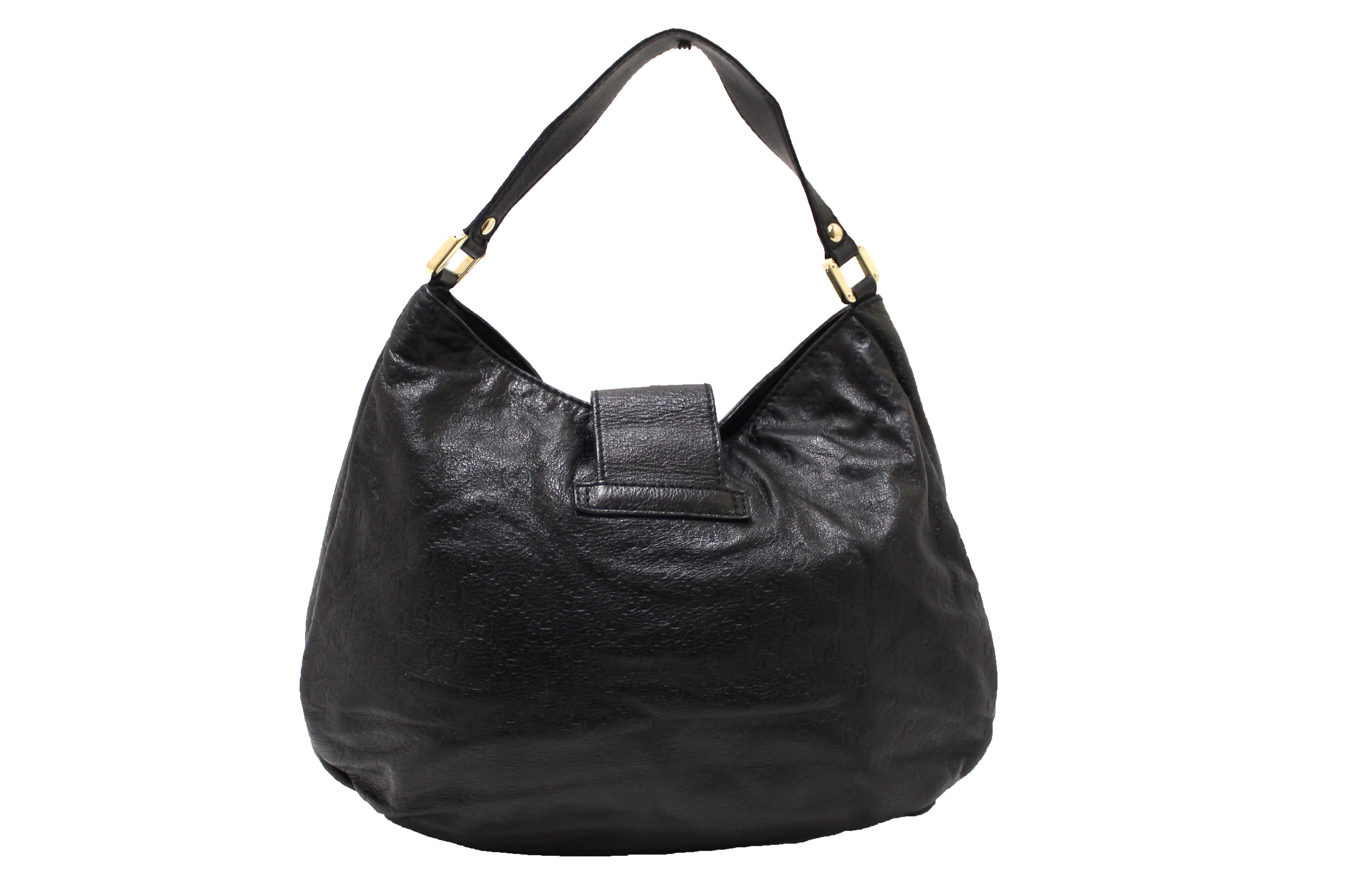 Authentic Gucci Black GG Guccissima Leather Hobo Shoulder Bag 211933