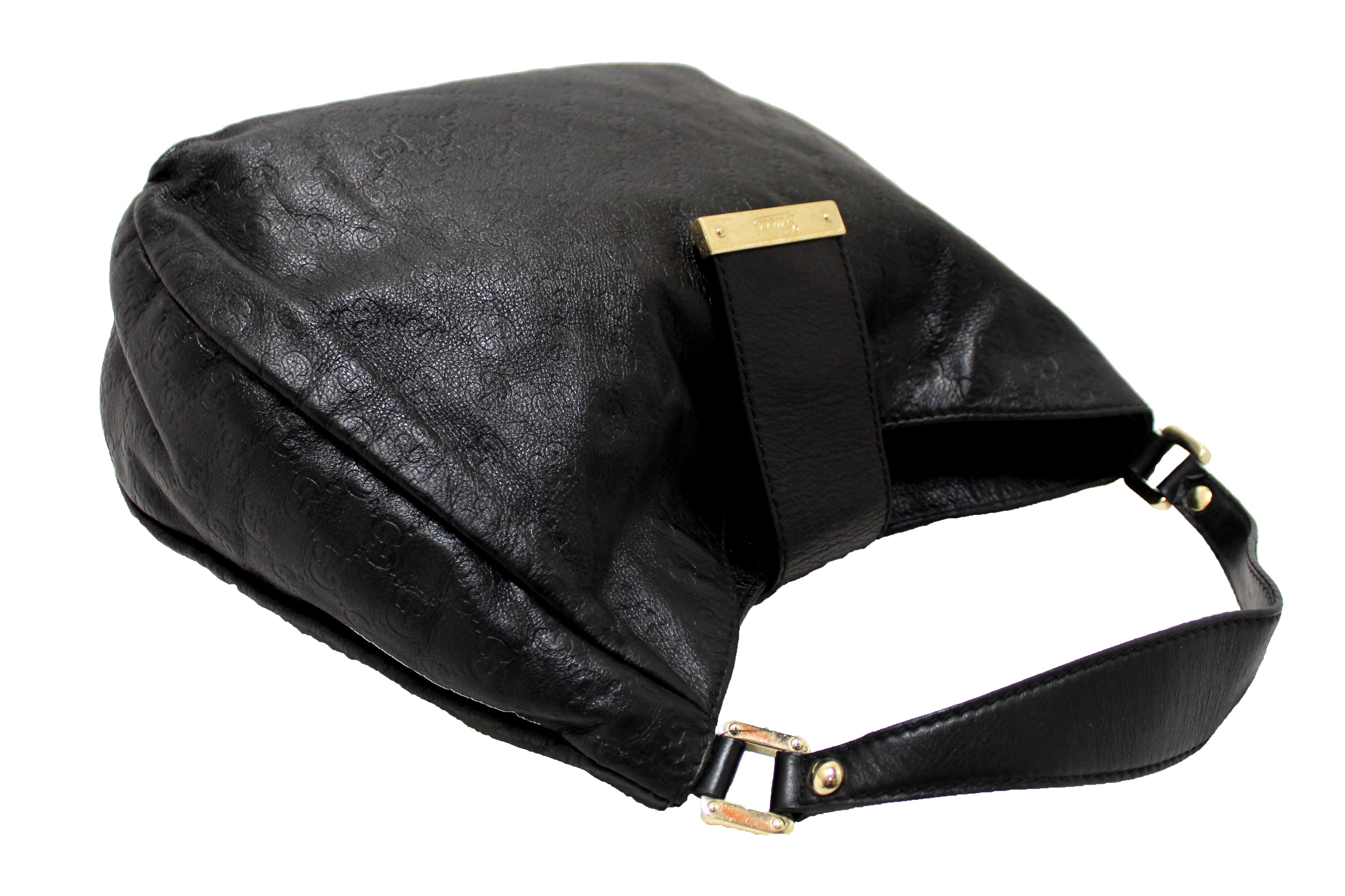 Authentic Gucci Black GG Guccissima Leather Hobo Shoulder Bag 211933