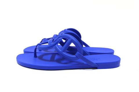 Authentic NEW Hermes Egerie Sandals Bleu Outremer Chaine d'Ancre Motif Sandal Size 36