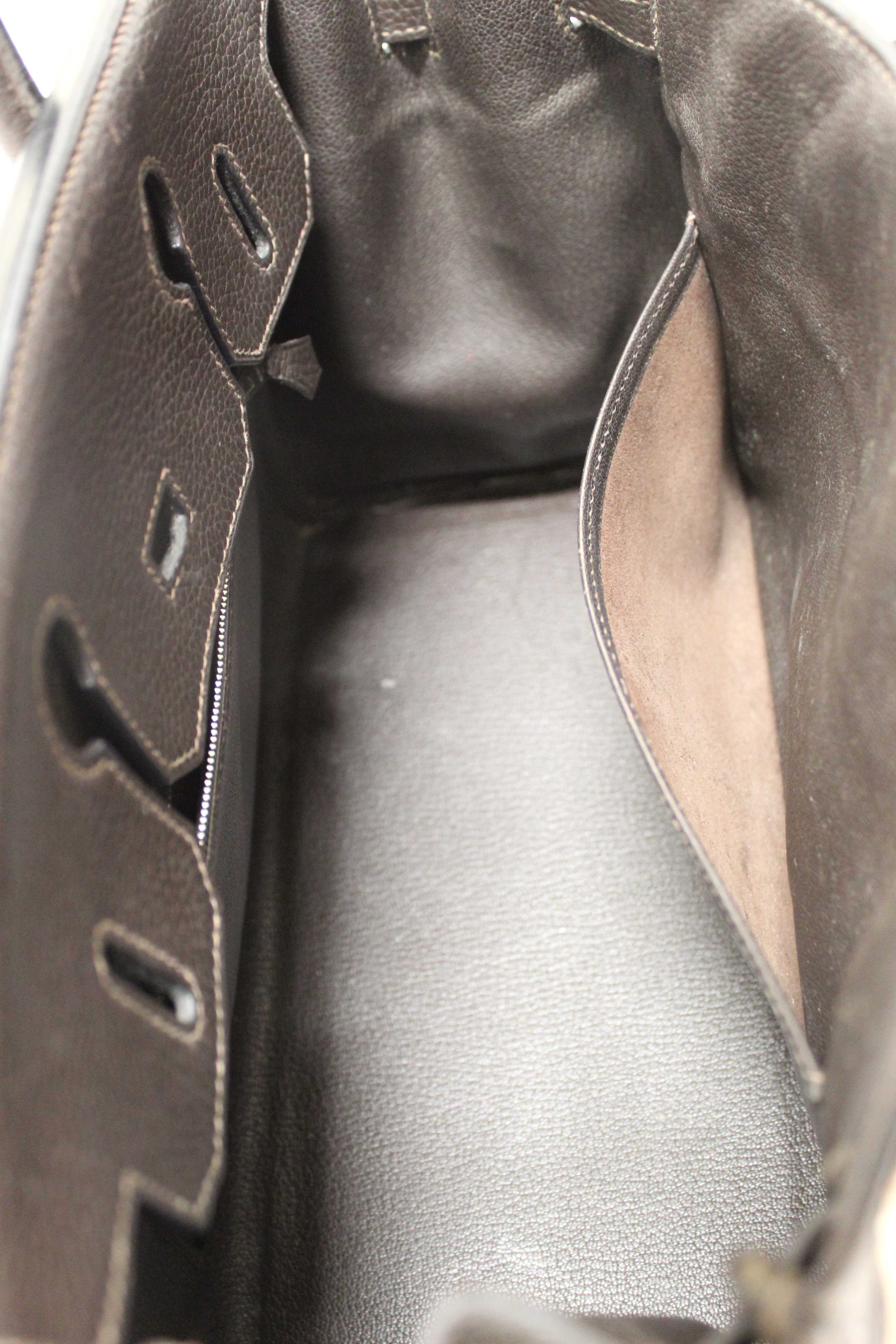 Authentic Hermes Brown Togo Leather and Toile Canvas Birkin 30 Bag