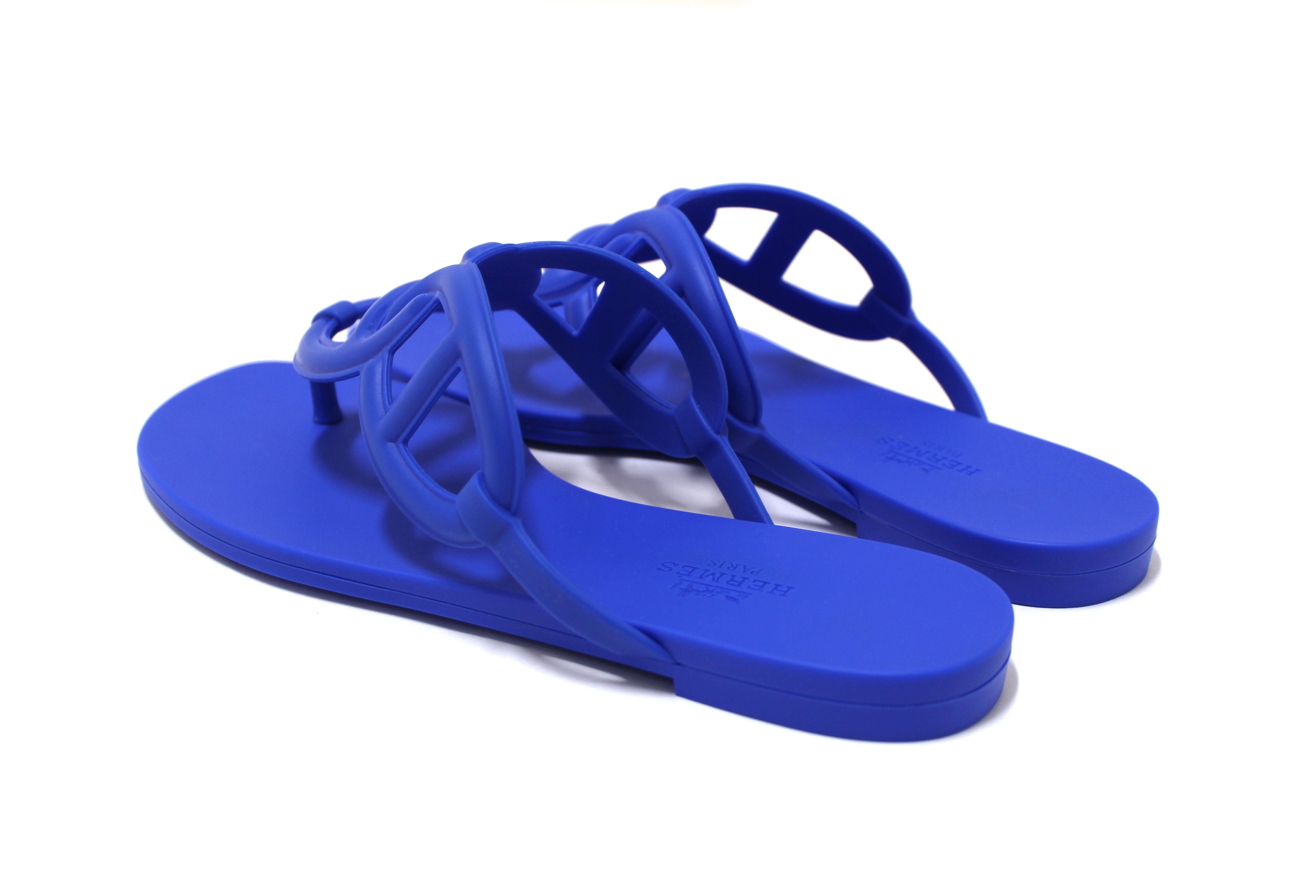 Authentic NEW Hermes Egerie Sandals Bleu Outremer Chaine d'Ancre Motif Sandal Size 36