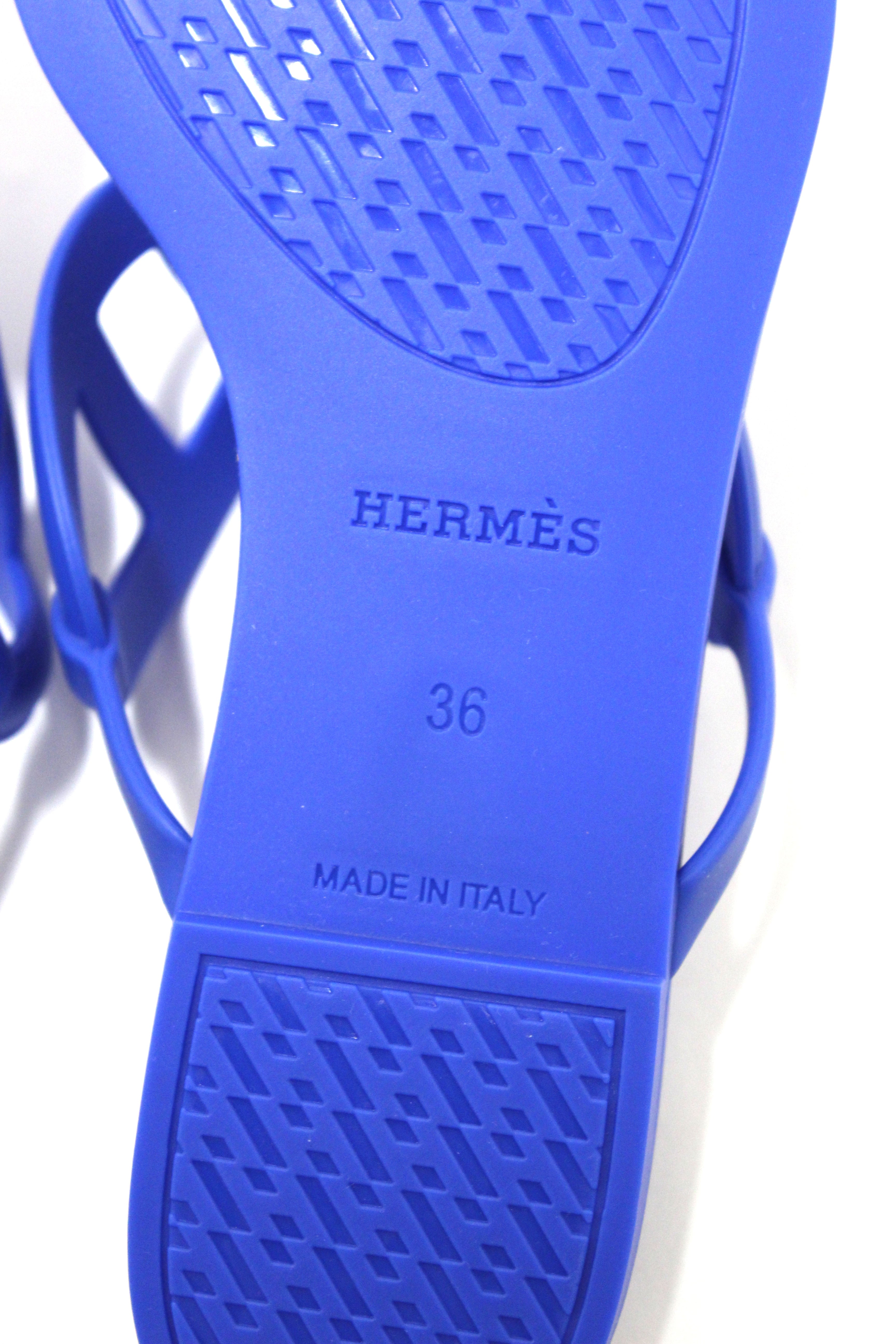 Authentic NEW Hermes Egerie Sandals Bleu Outremer Chaine d'Ancre Motif Sandal Size 36