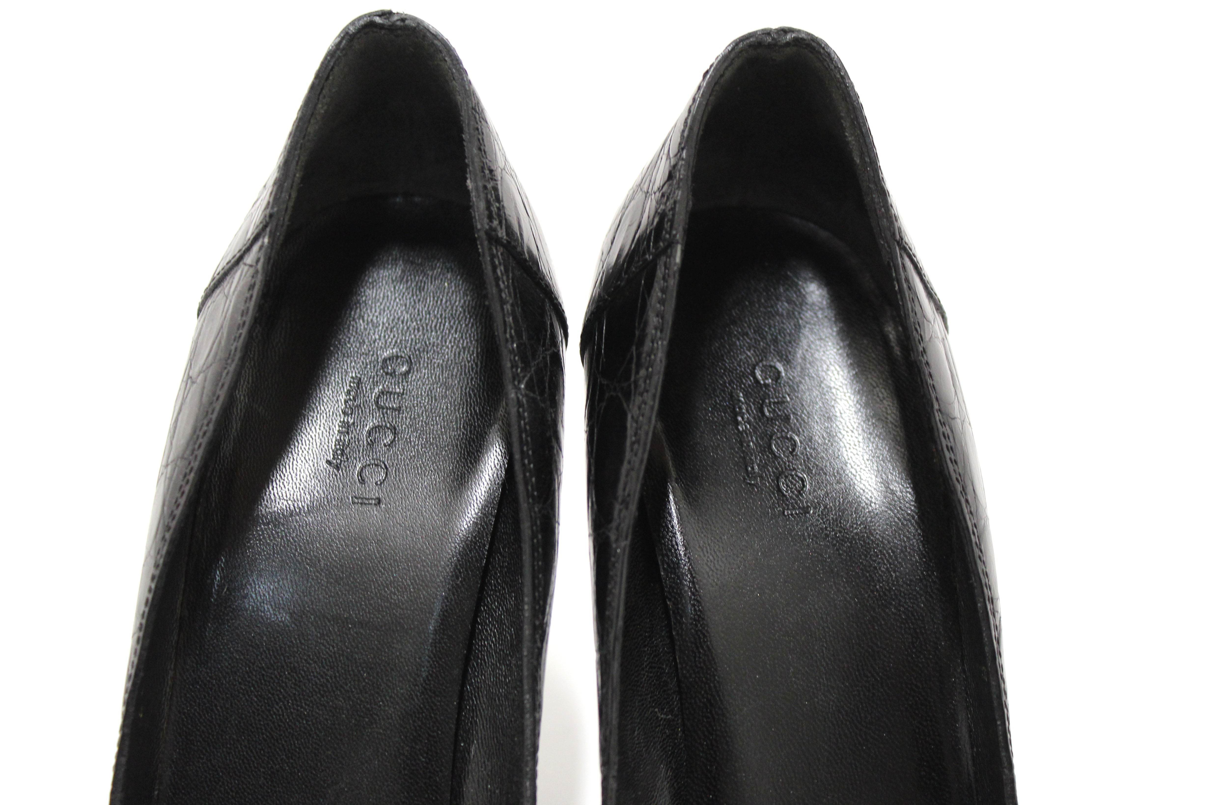 Authentic Gucci Black Crocodile Closed Toe Pumps Shoes Size 5.5B