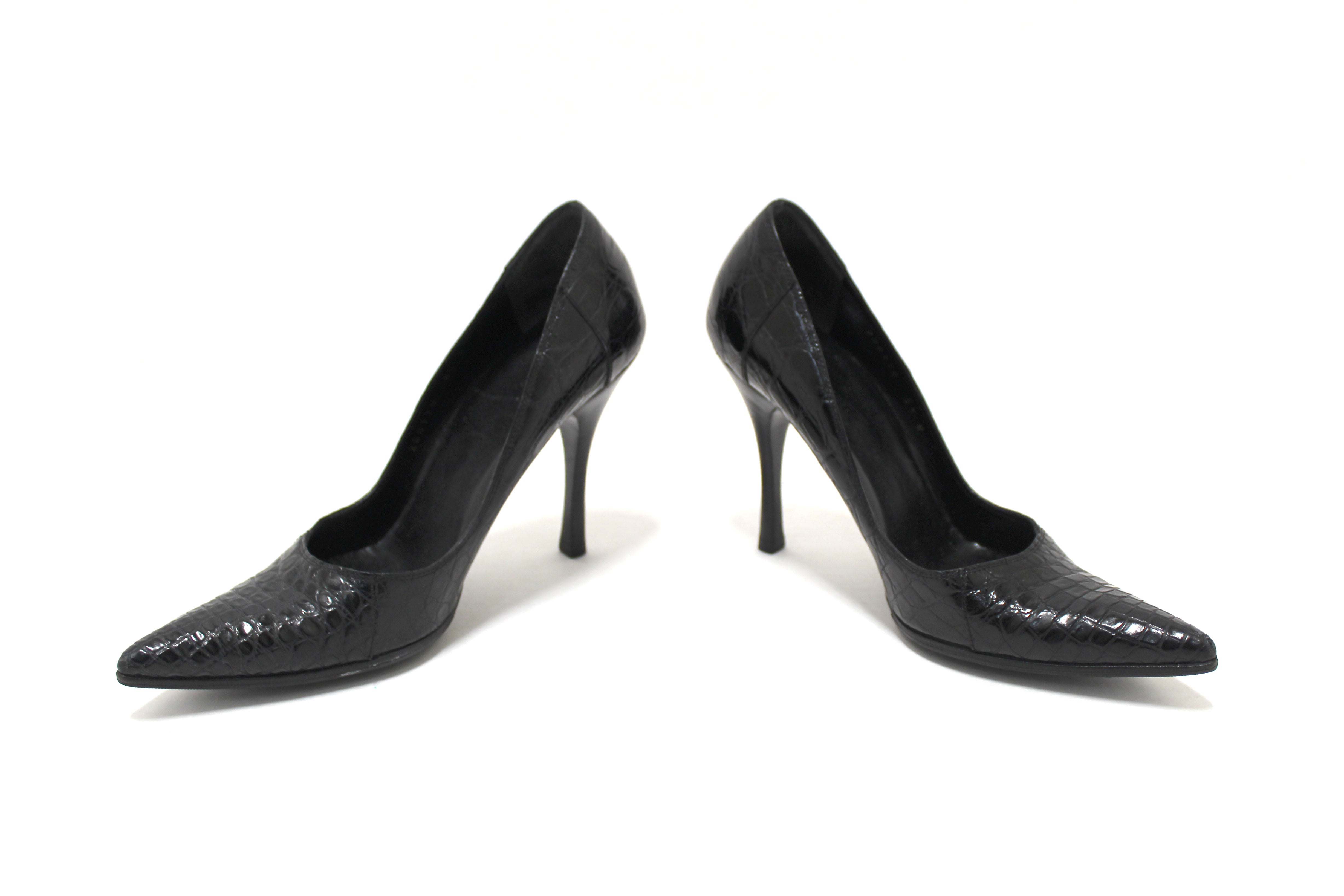 Authentic Gucci Black Crocodile Closed Toe Pumps Shoes Size 5.5B