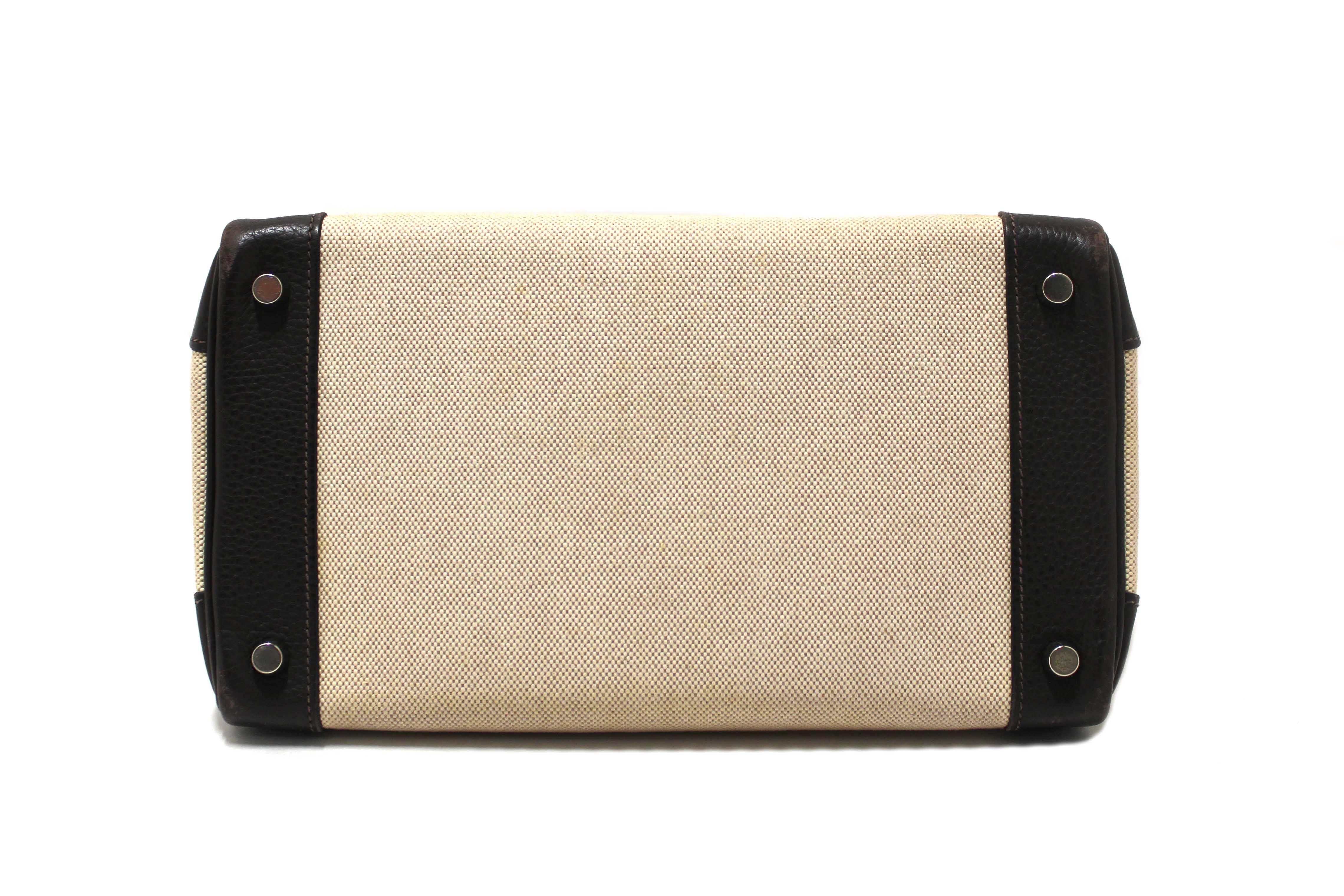 Authentic Hermes Brown Togo Leather and Toile Canvas Birkin 30 Bag