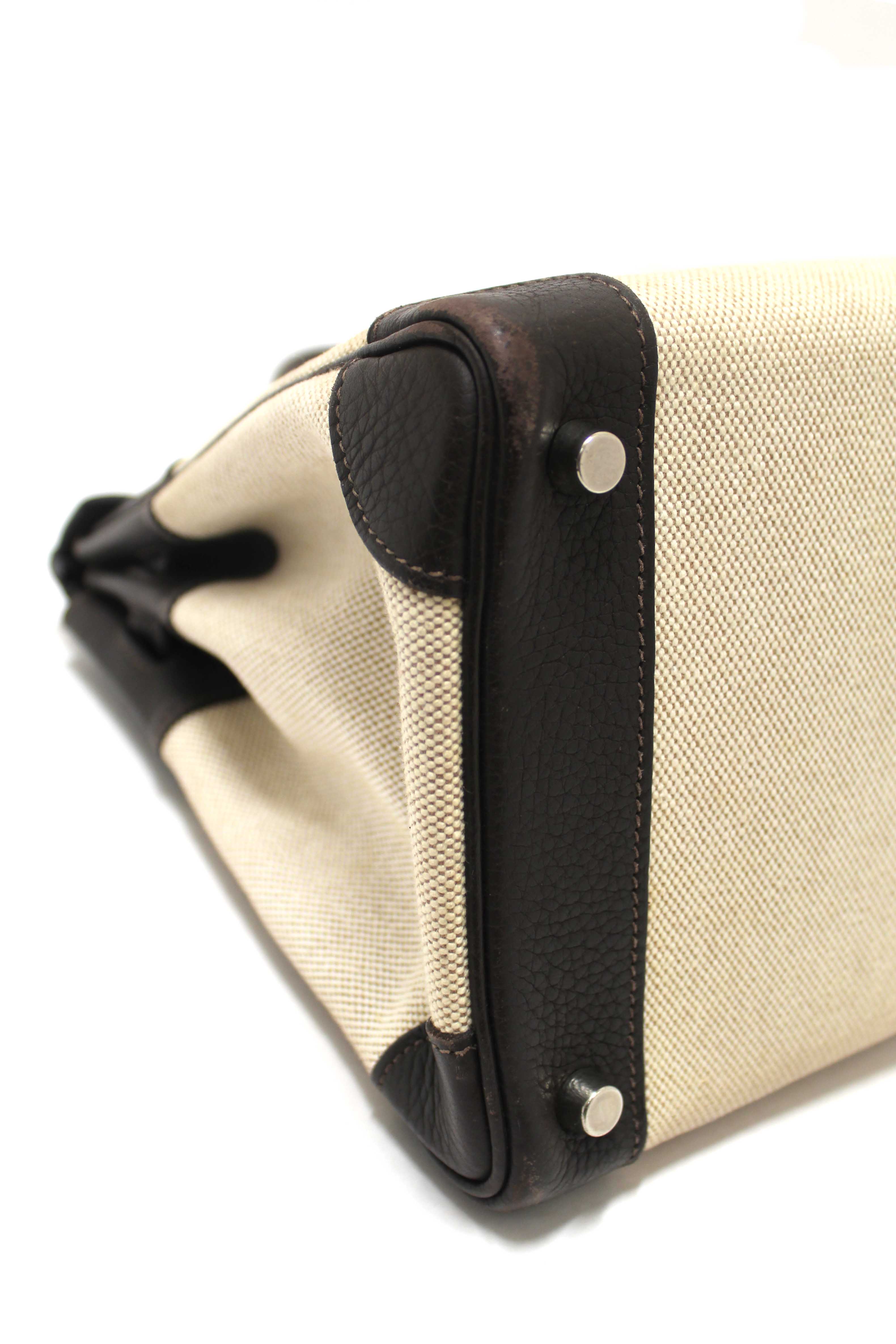 Authentic Hermes Brown Togo Leather and Toile Canvas Birkin 30 Bag