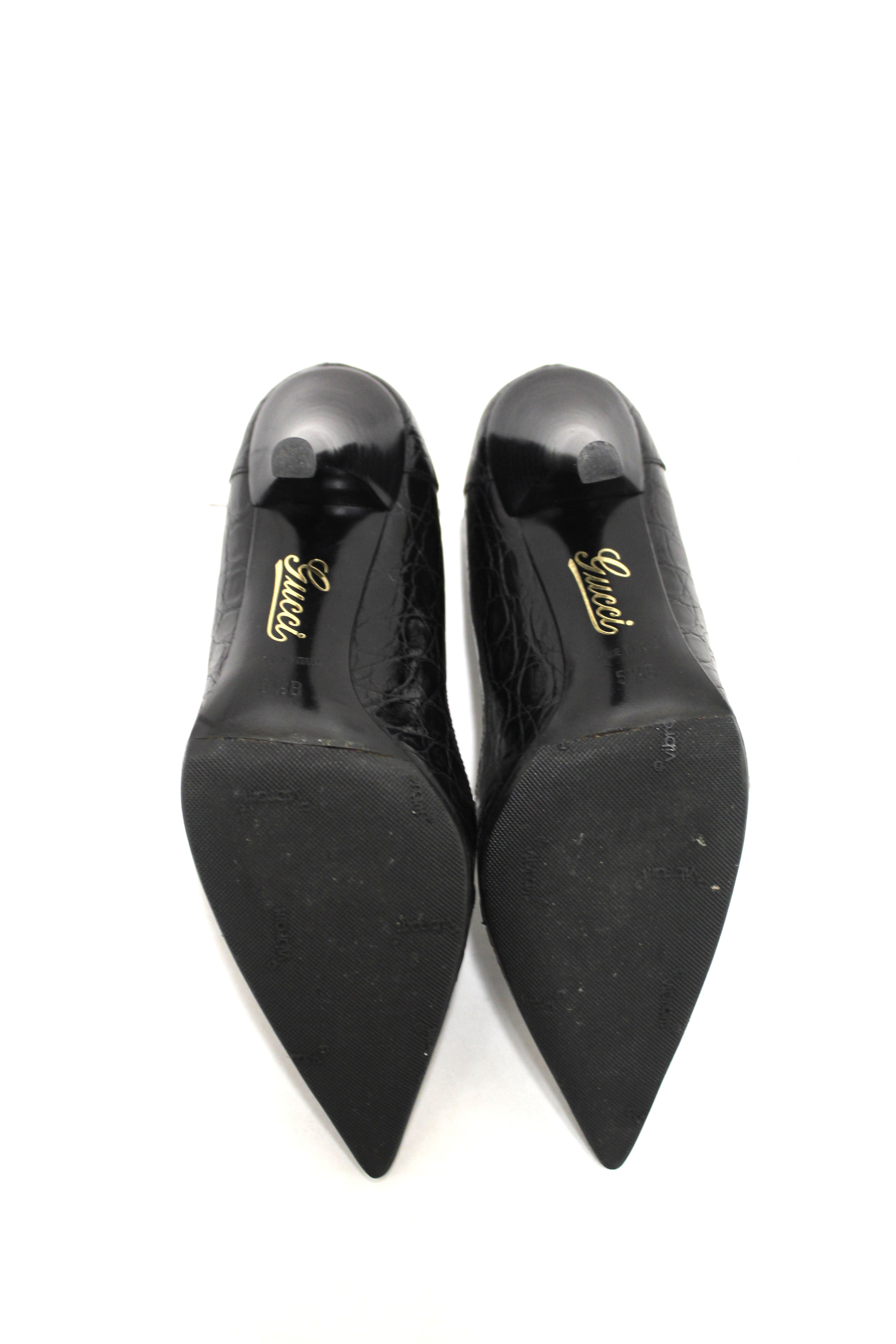 Authentic Gucci Black Crocodile Closed Toe Pumps Shoes Size 5.5B