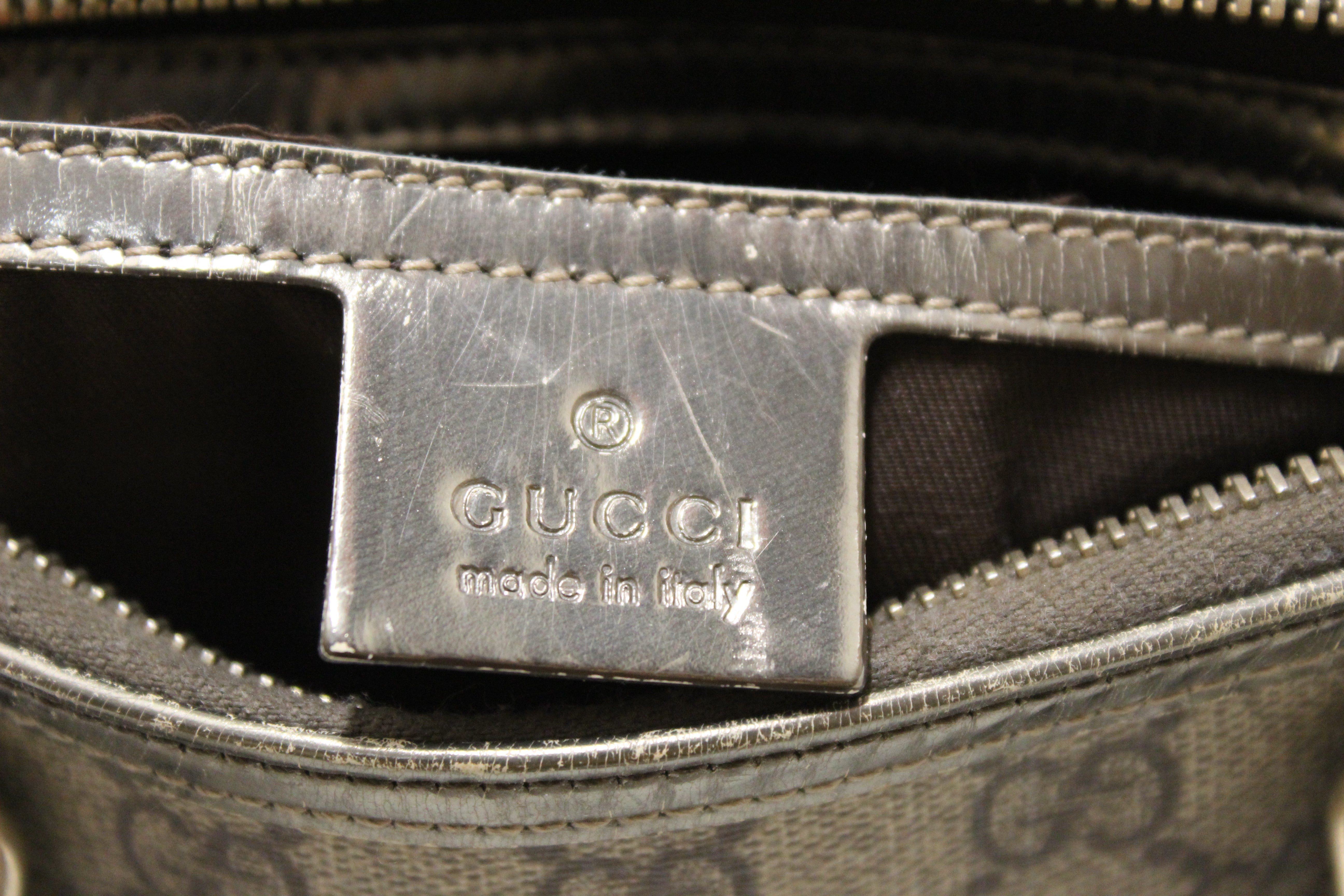 Authentic Gucci Grey and Silver Supreme Joy Small Boston Bag