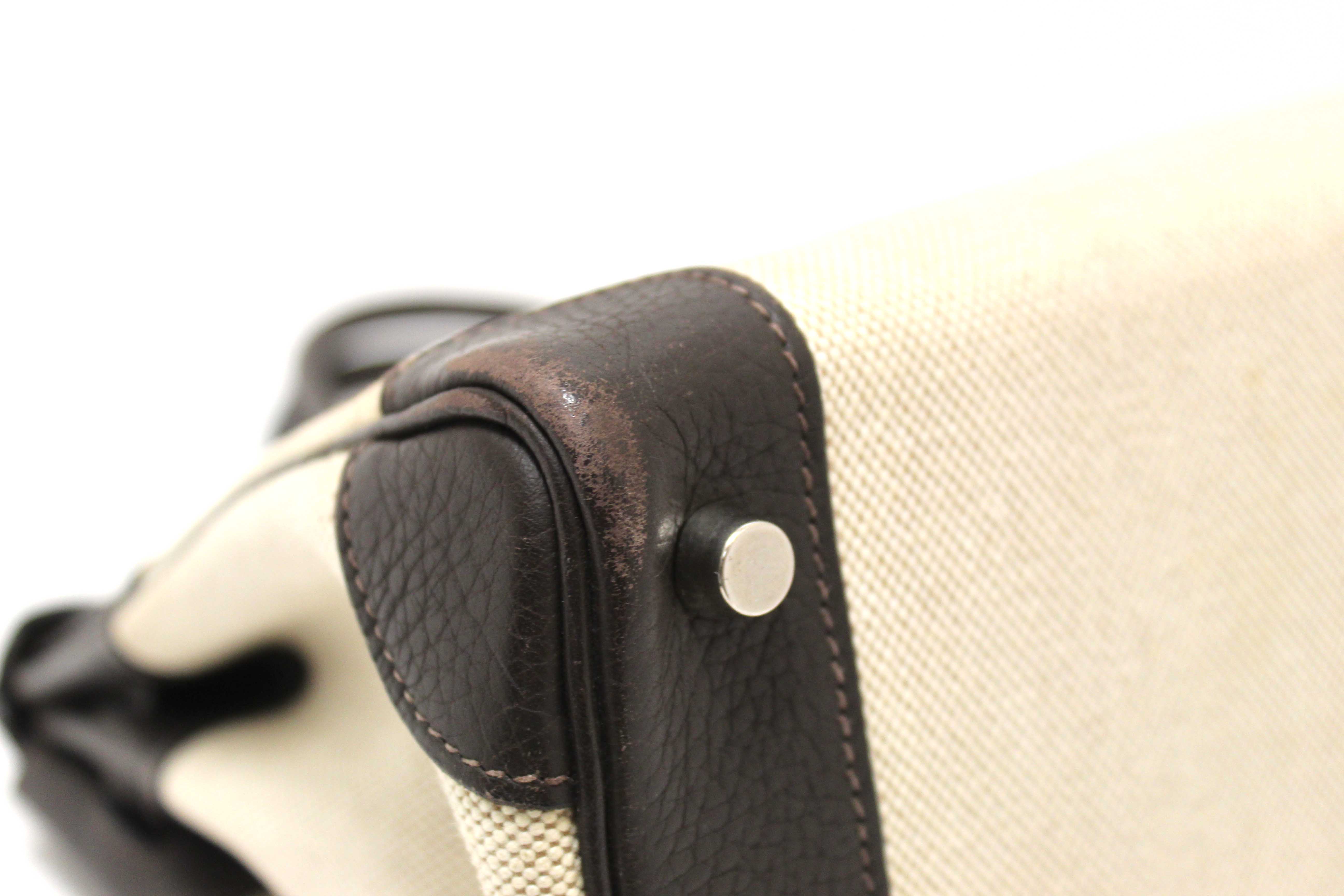 Authentic Hermes Brown Togo Leather and Toile Canvas Birkin 30 Bag