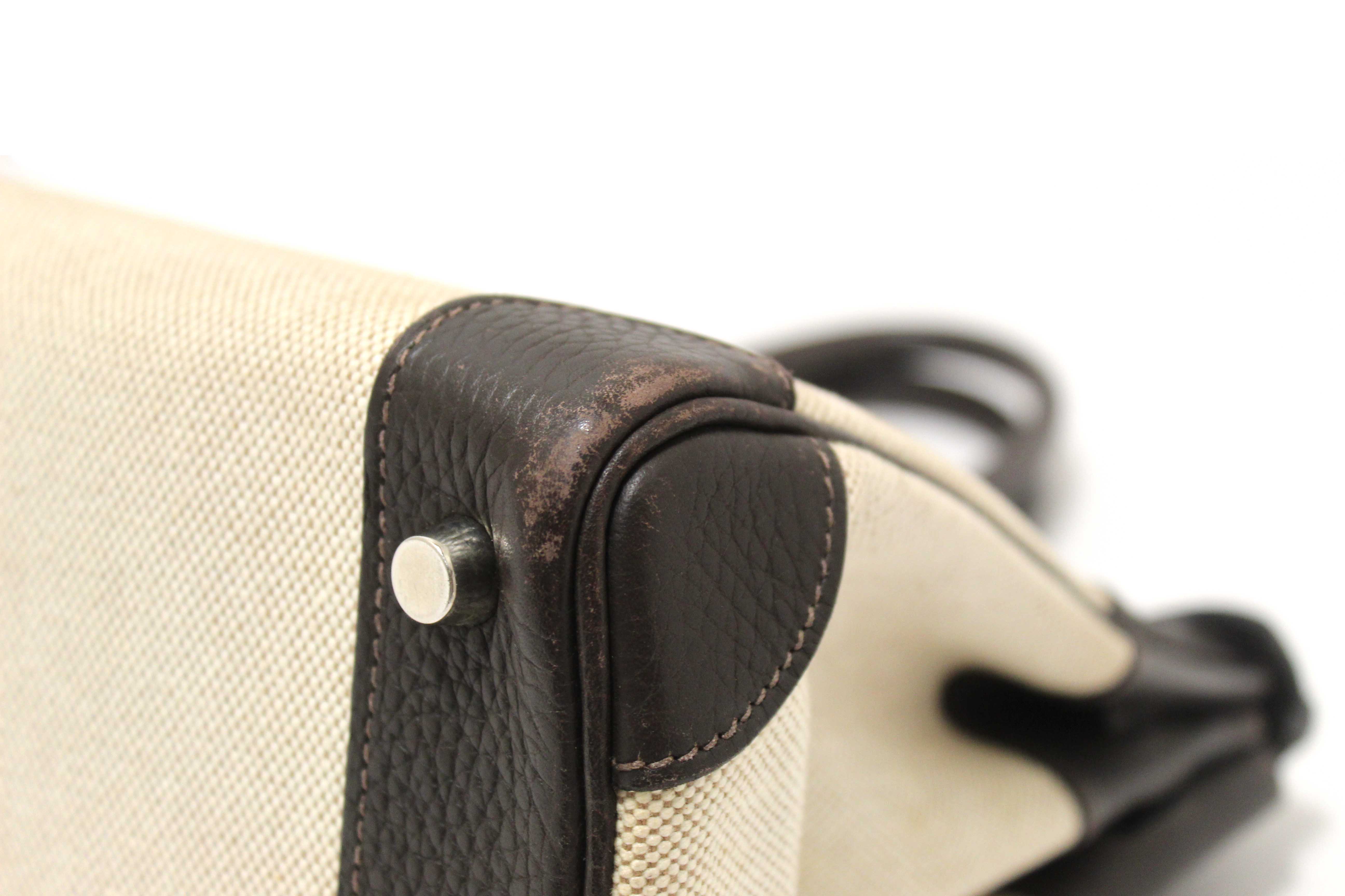 Authentic Hermes Brown Togo Leather and Toile Canvas Birkin 30 Bag