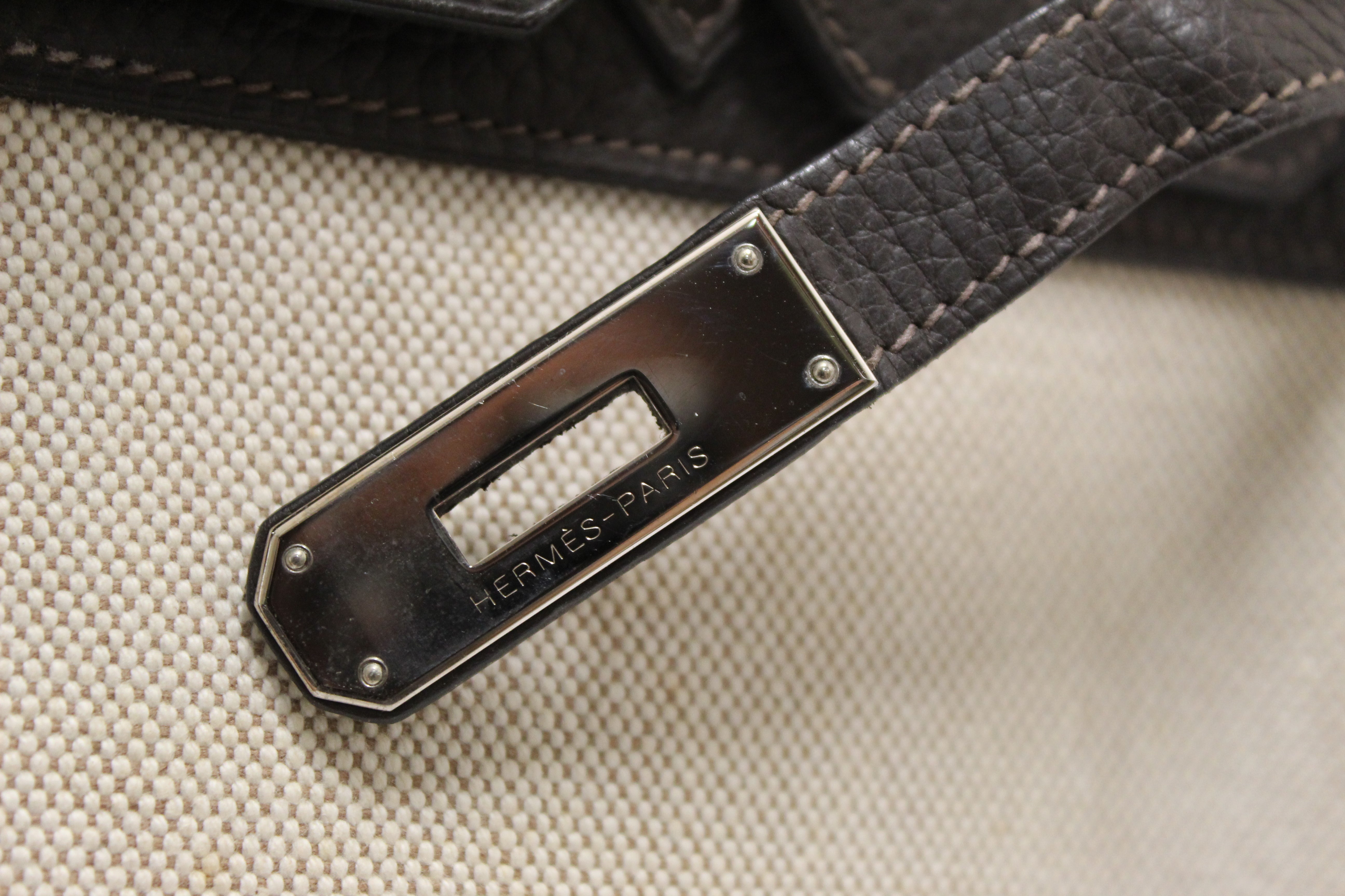 Authentic Hermes Brown Togo Leather and Toile Canvas Birkin 30 Bag