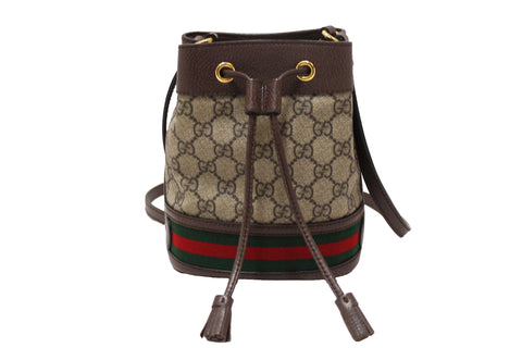 Authentic Gucci Brown Ophidia GG Supreme Mini Bucket Bag