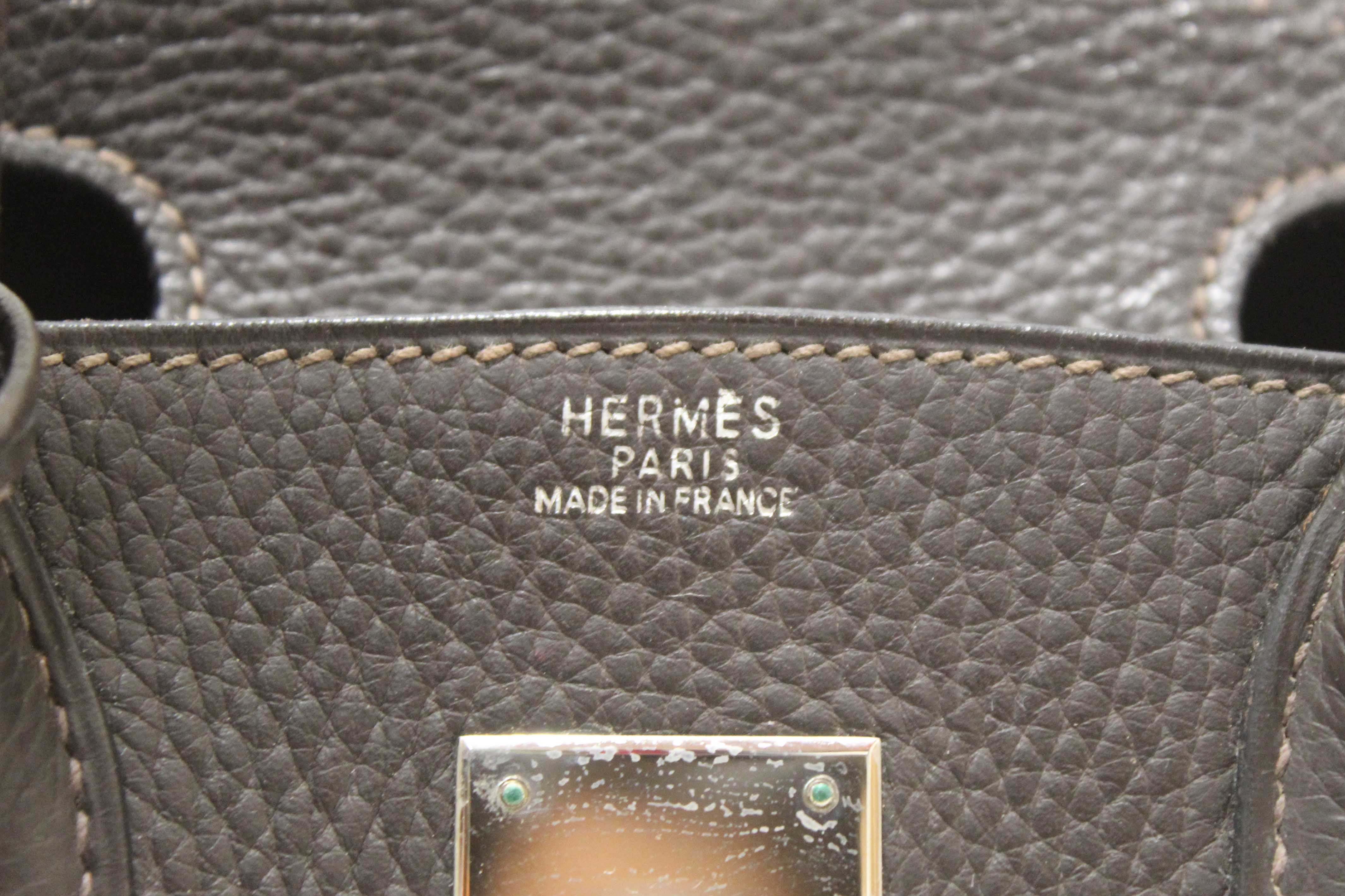 Authentic Hermes Brown Togo Leather and Toile Canvas Birkin 30 Bag