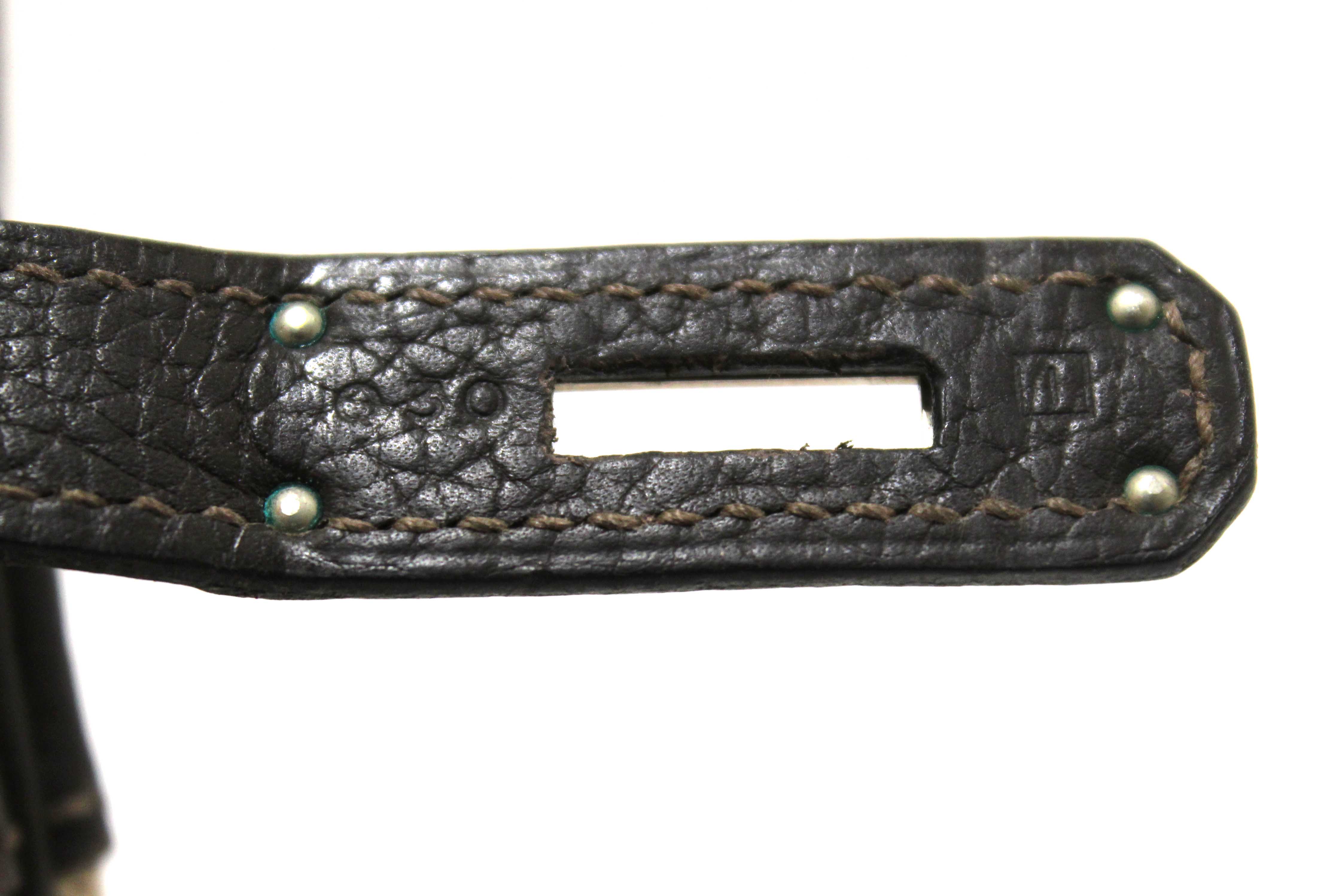 Authentic Hermes Brown Togo Leather and Toile Canvas Birkin 30 Bag