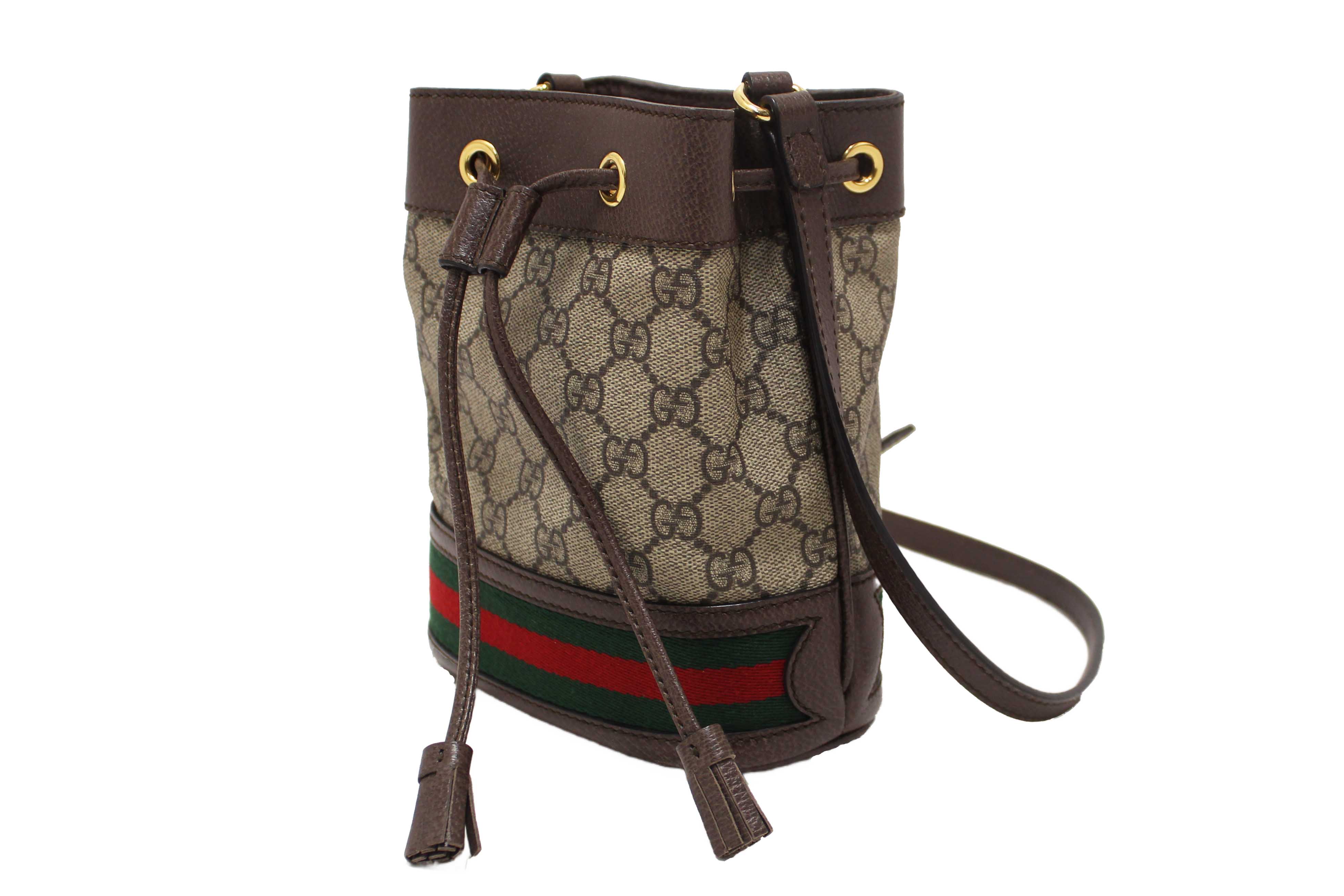 Authentic Gucci Brown Ophidia GG Supreme Mini Bucket Bag