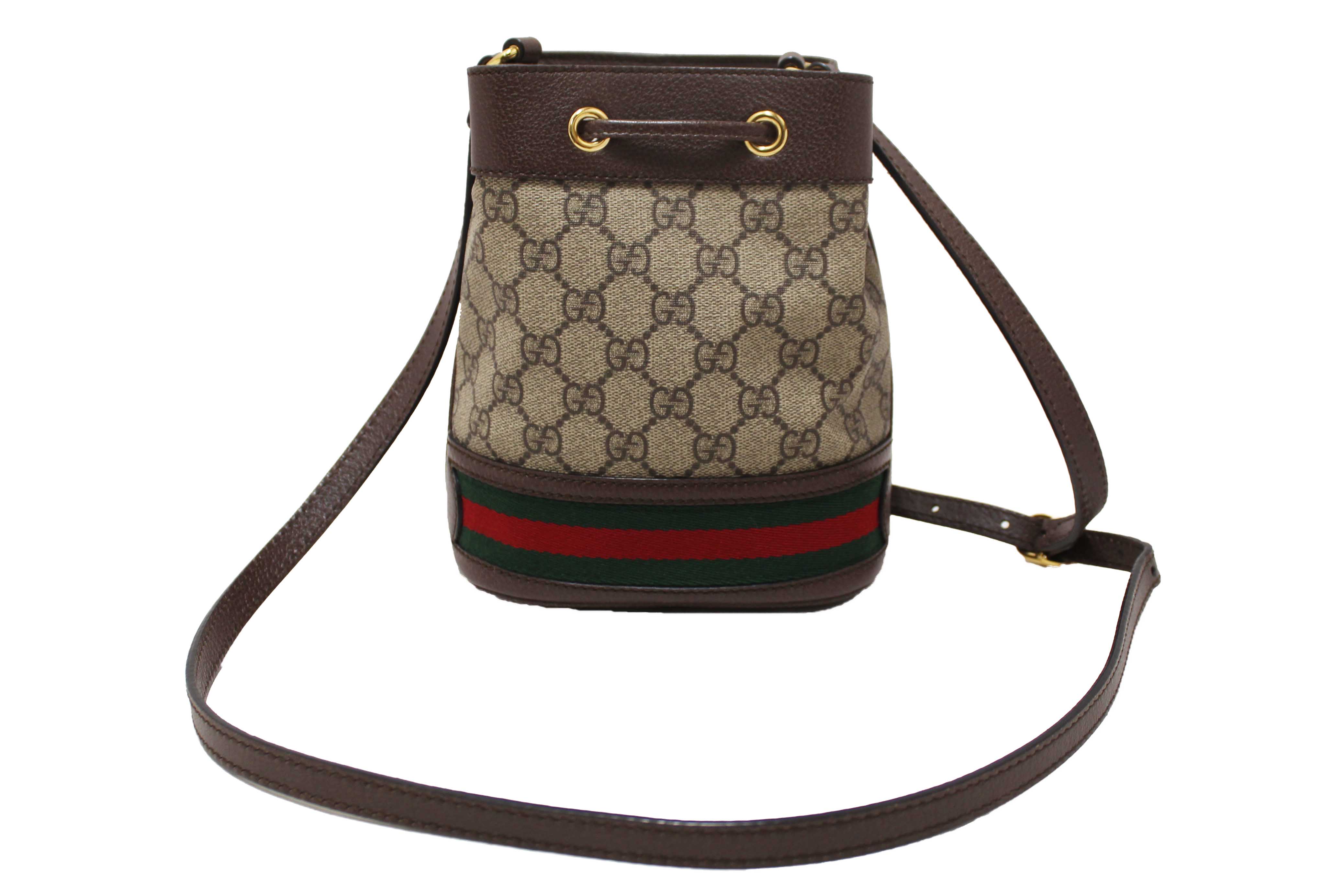 Authentic Gucci Brown Ophidia GG Supreme Mini Bucket Bag