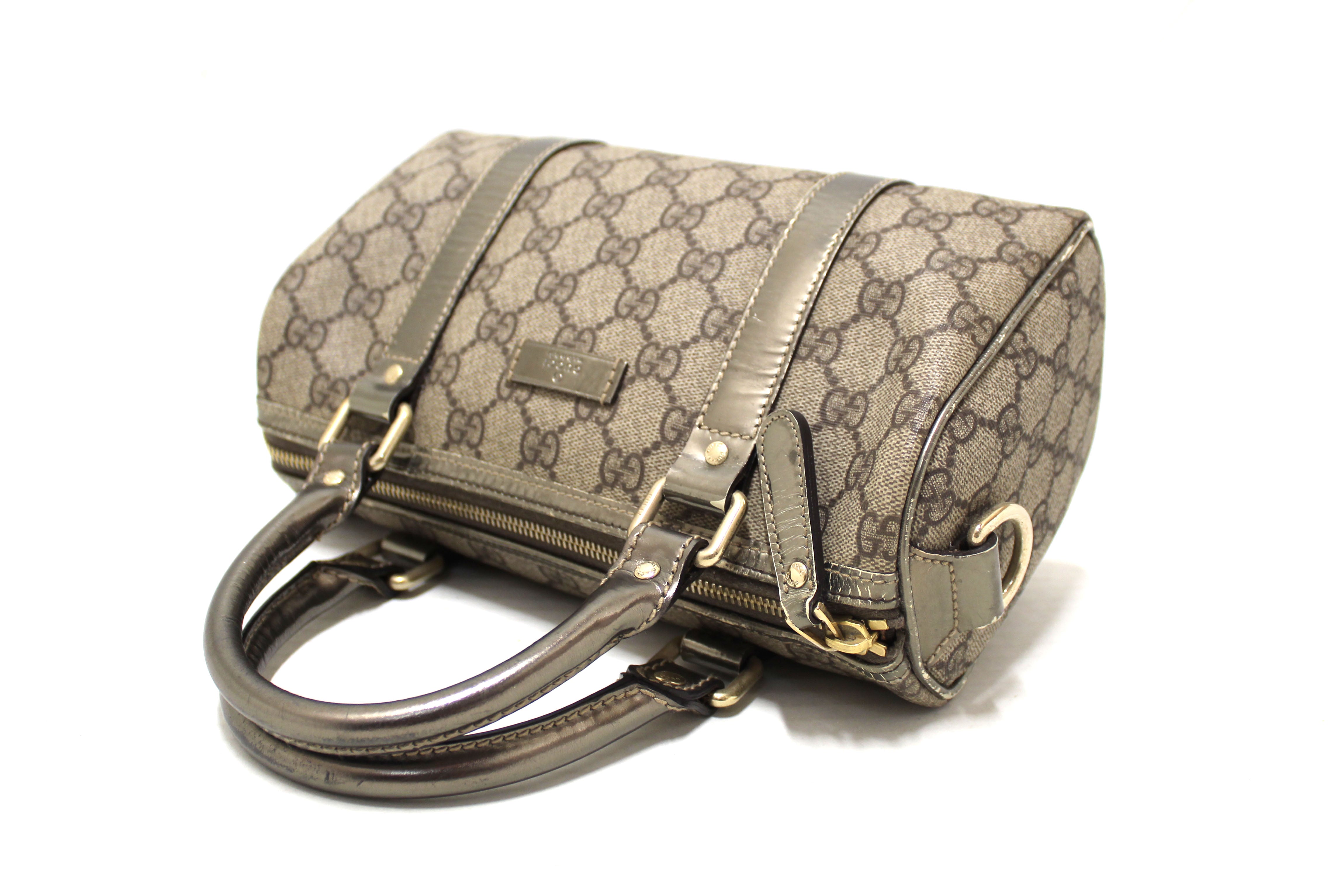 Authentic Gucci Grey and Silver Supreme Joy Small Boston Bag