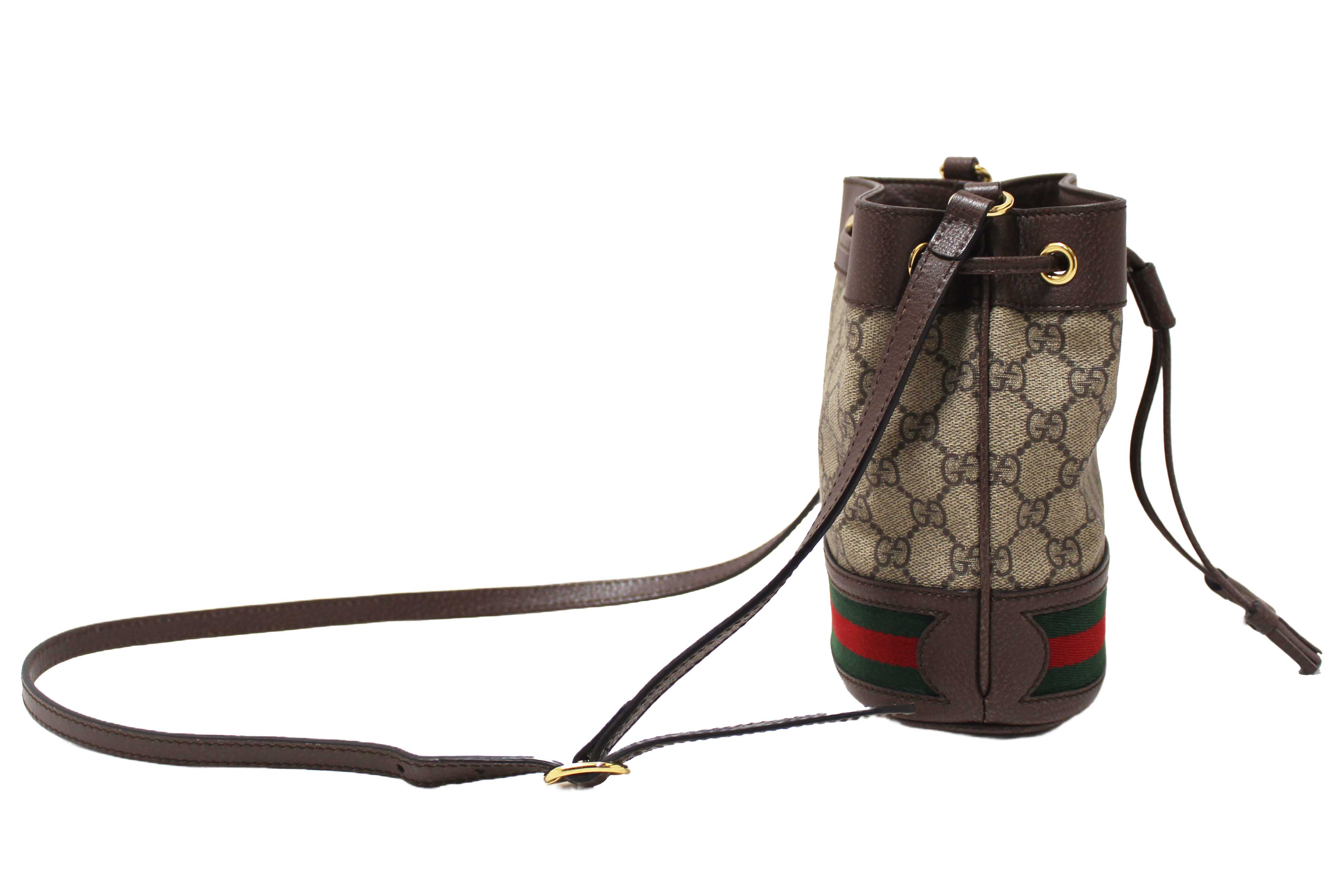 Authentic Gucci Brown Ophidia GG Supreme Mini Bucket Bag