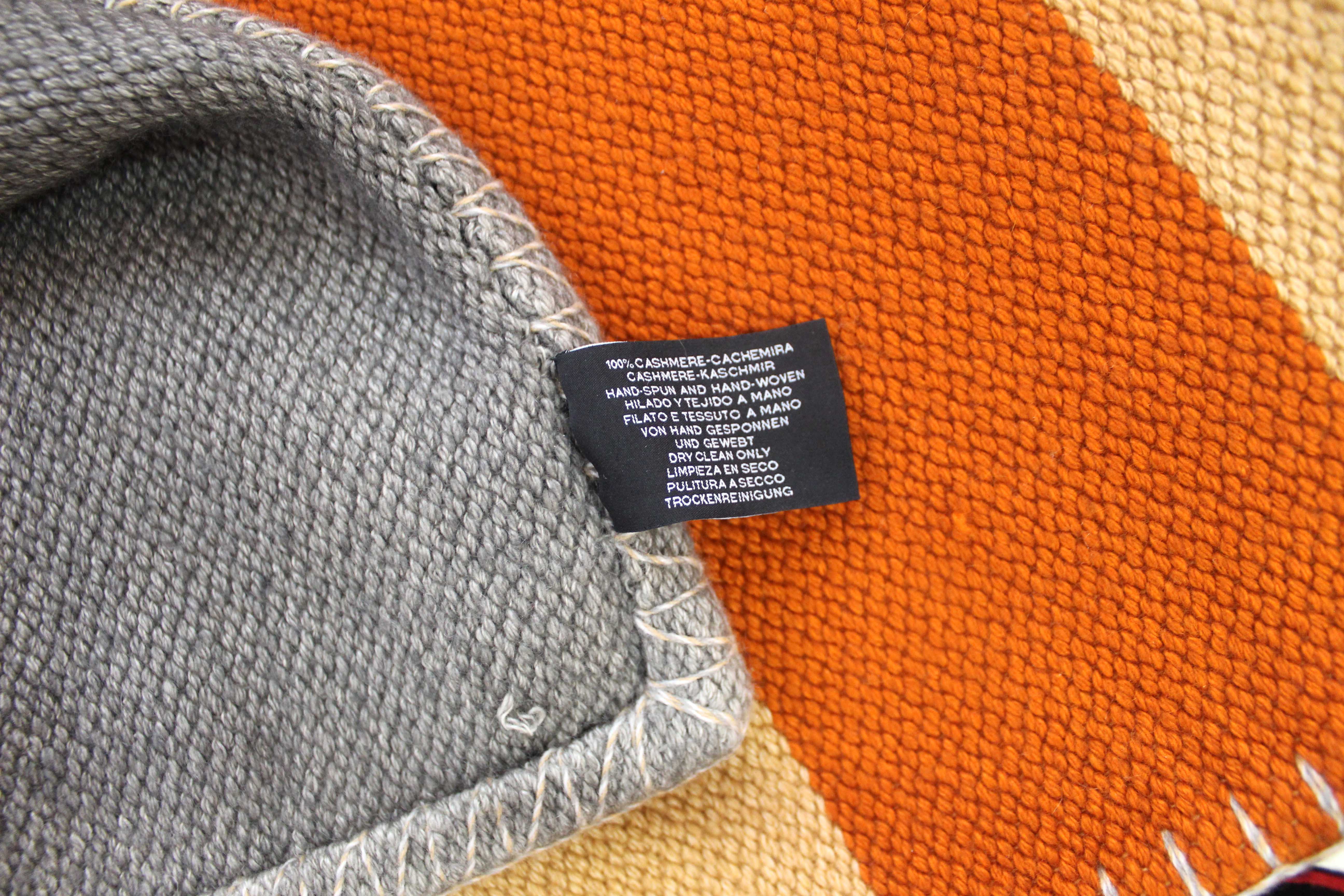 Authentic Hermes Orange/Brown/Beige/Grey Paille H Dye Cashmere Blanket