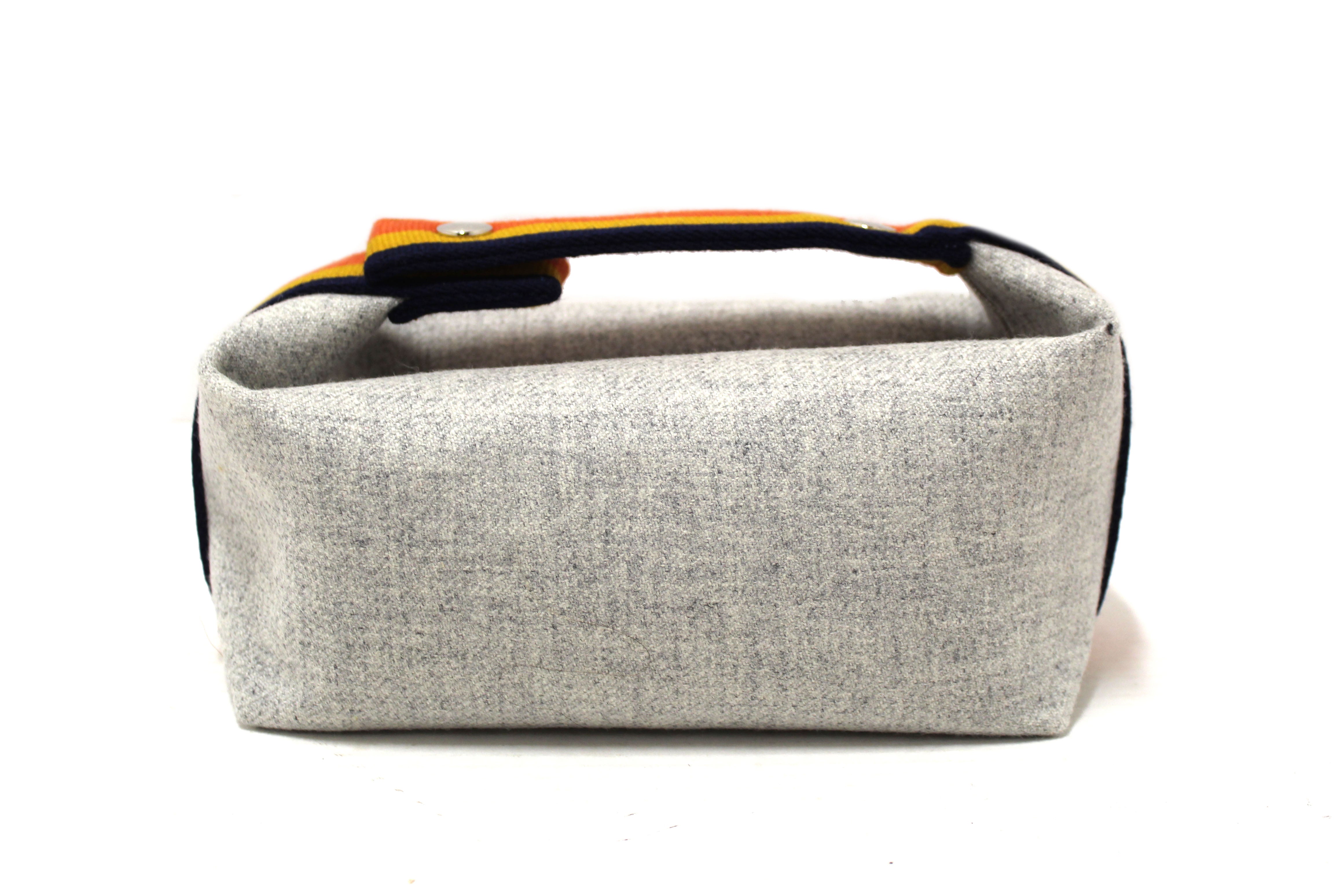 Authentic Hermes Grey Wool Small Bride-A-Brac Pouch Gris Flanelle Case