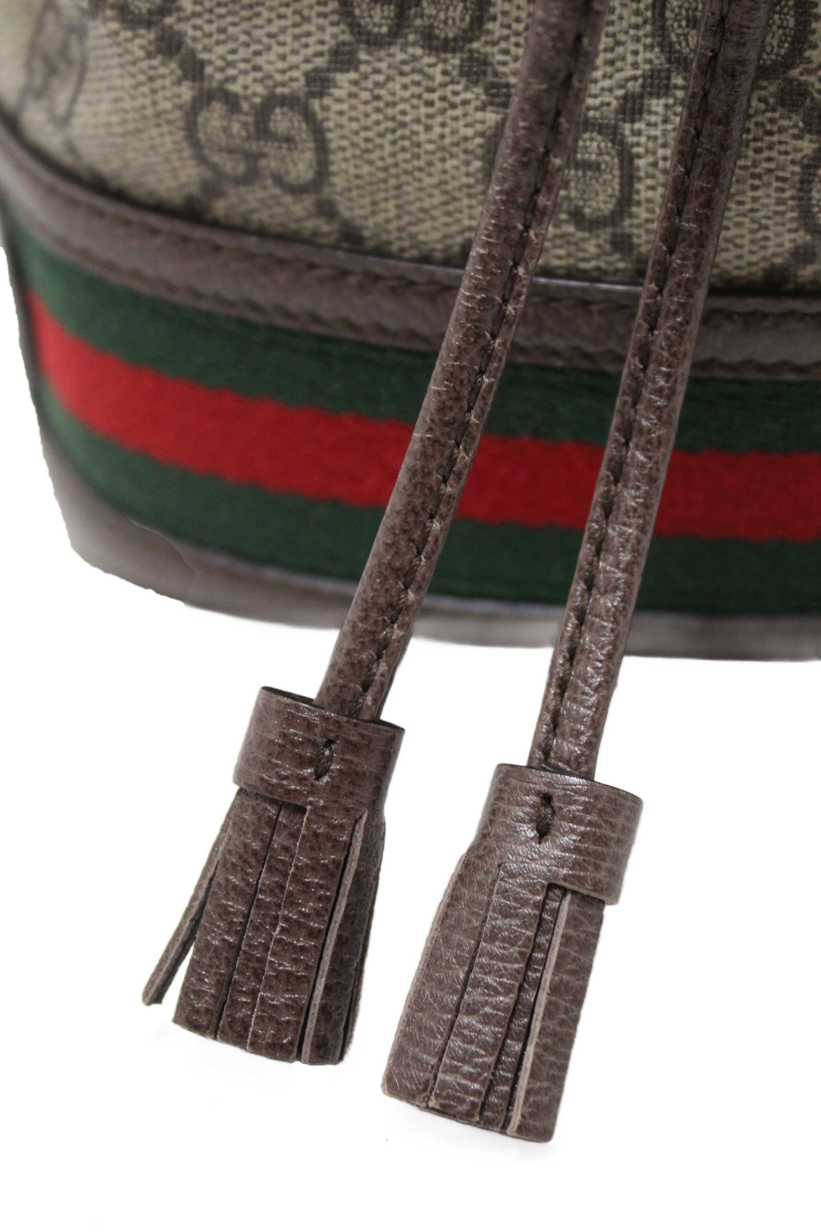 Authentic Gucci Brown Ophidia GG Supreme Mini Bucket Bag