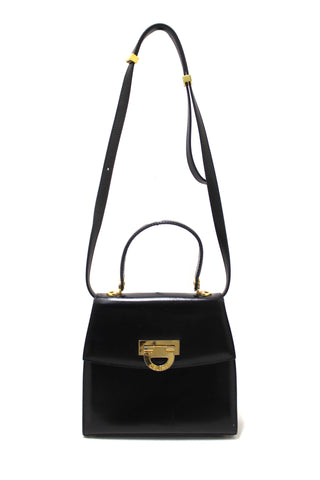 Authentic Celine Vintage Black Leather Top Handle Shoulder Bag