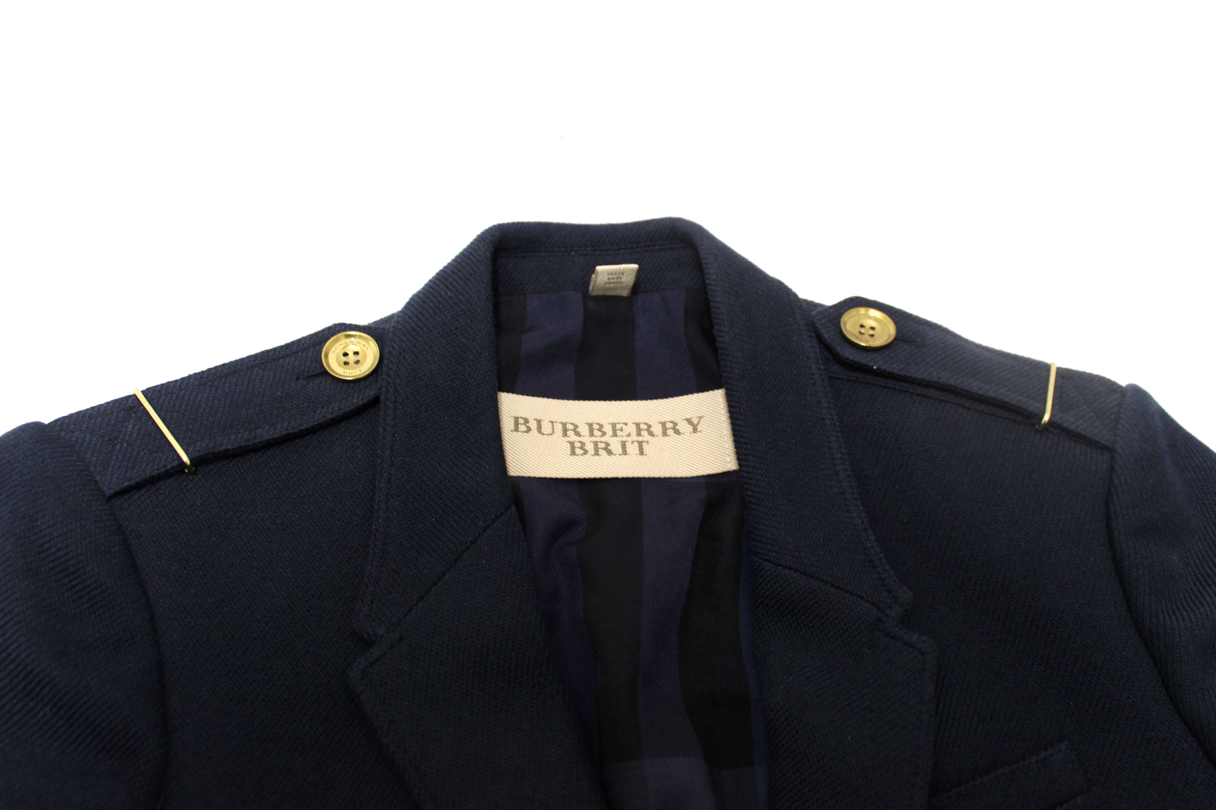 Authentic Burberry Navy Blue Brit Blazer Jacket size 4
