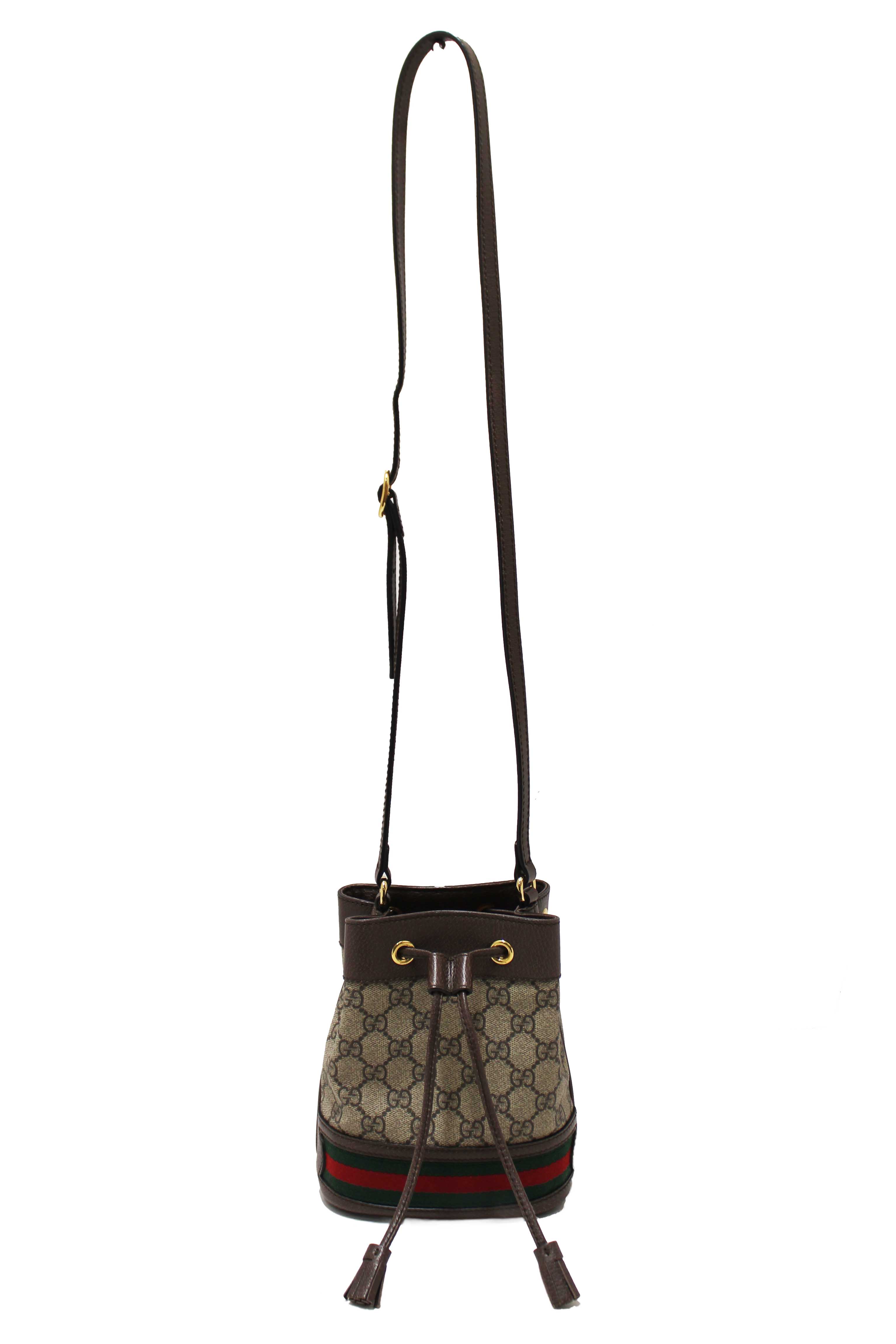 Authentic Gucci Brown Ophidia GG Supreme Mini Bucket Bag