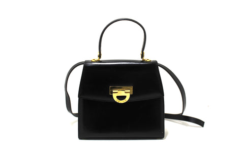 Authentic Celine Vintage Black Leather Top Handle Shoulder Bag